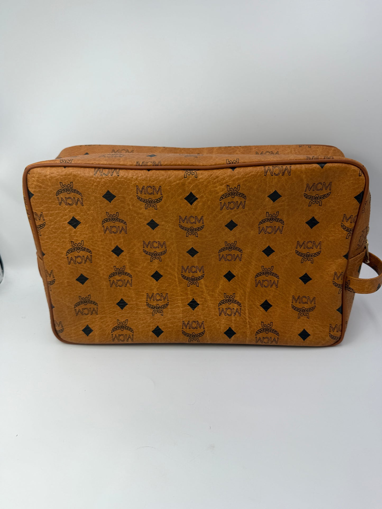 MCM Cognac Visetos Coated Canvas Toiletry Bag 30 cm