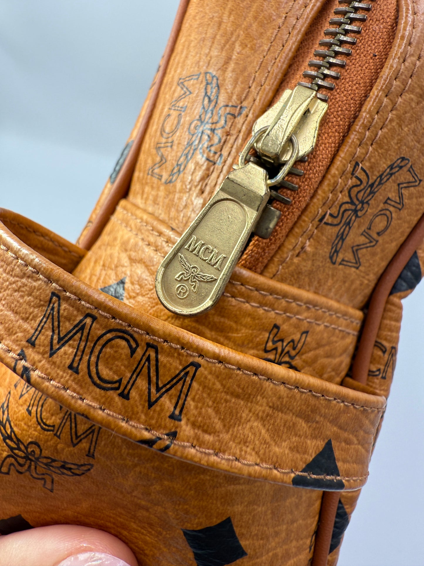 MCM Cognac Visetos Coated Canvas Toiletry Bag 30 cm