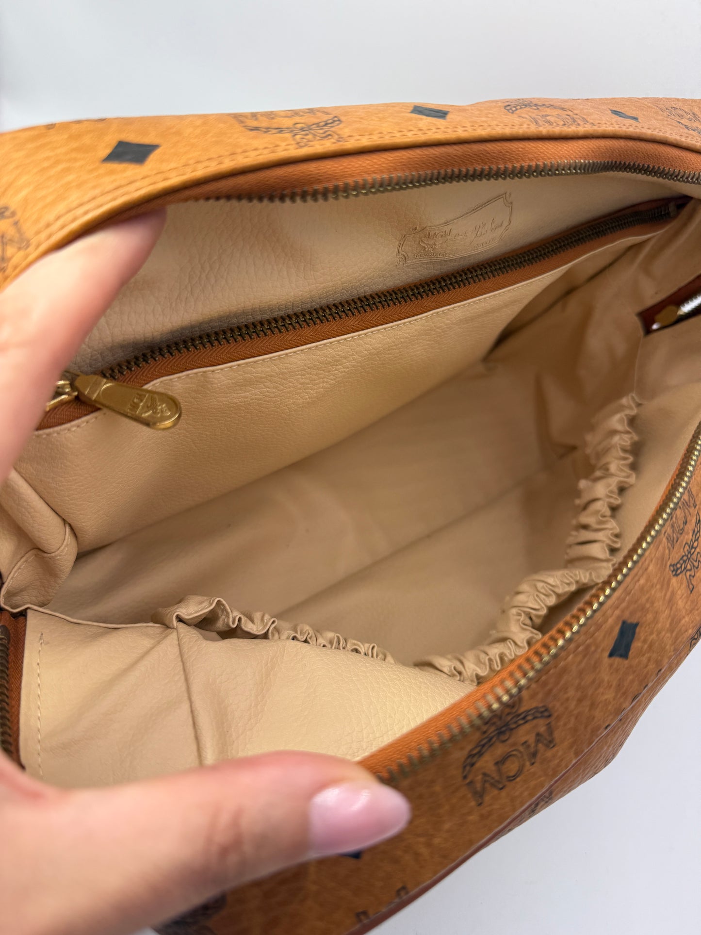 MCM Cognac Visetos Coated Canvas Toiletry Bag 30 cm