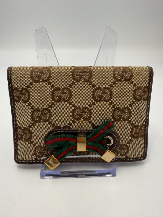 Gucci Canvas GG Compact Sherry Line Wallet And ID Holder