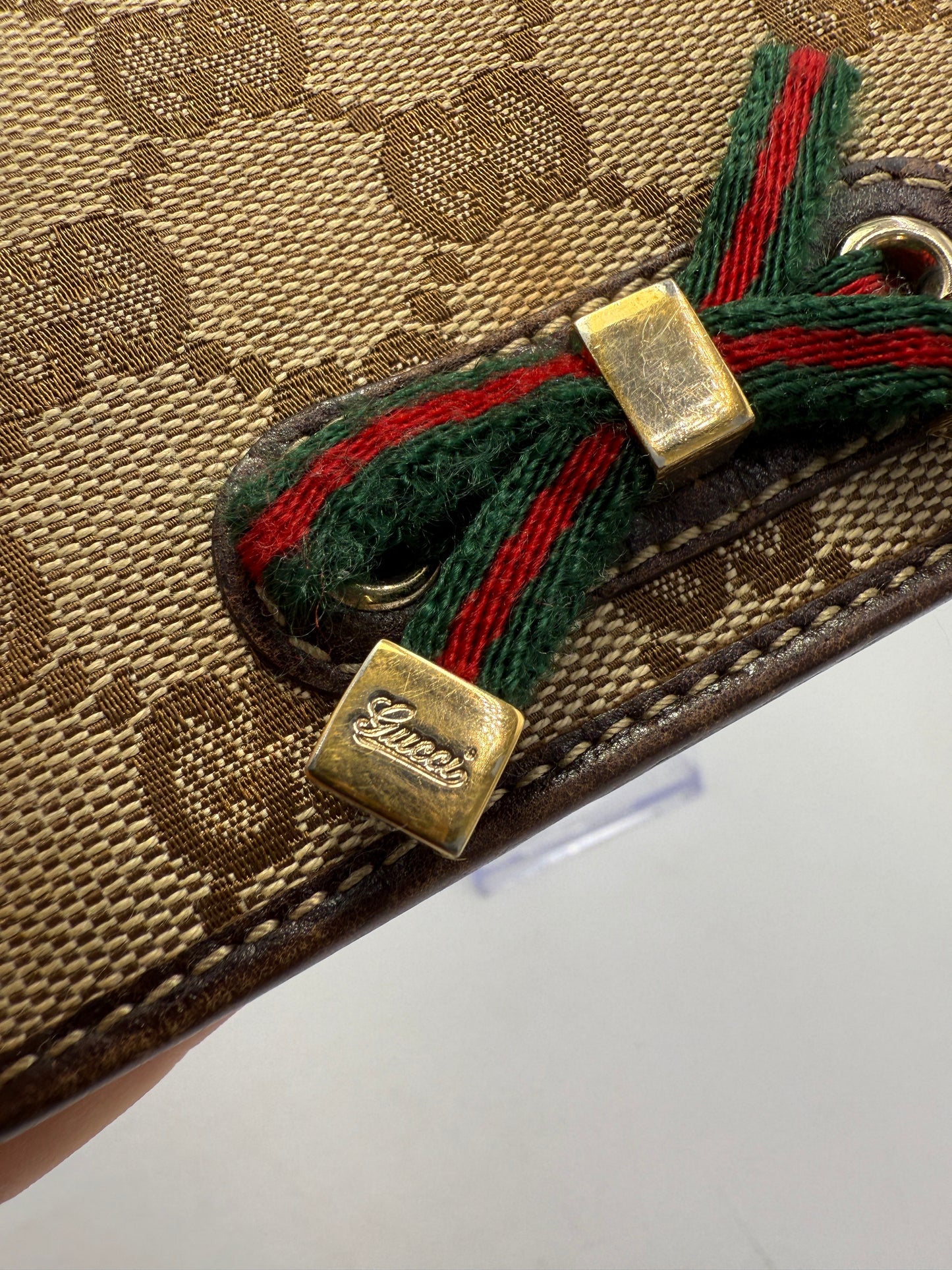 Gucci Canvas GG Compact Sherry Line Wallet And ID Holder