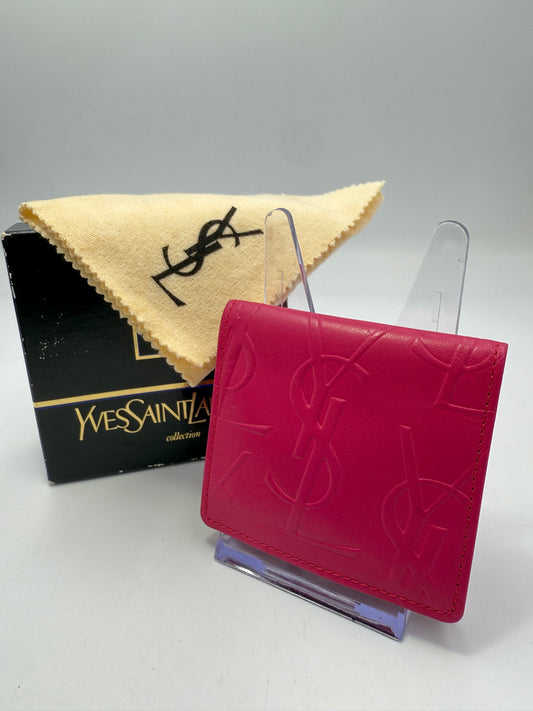 YSL Pink Leather Compact Coin Purse Full Inclusion