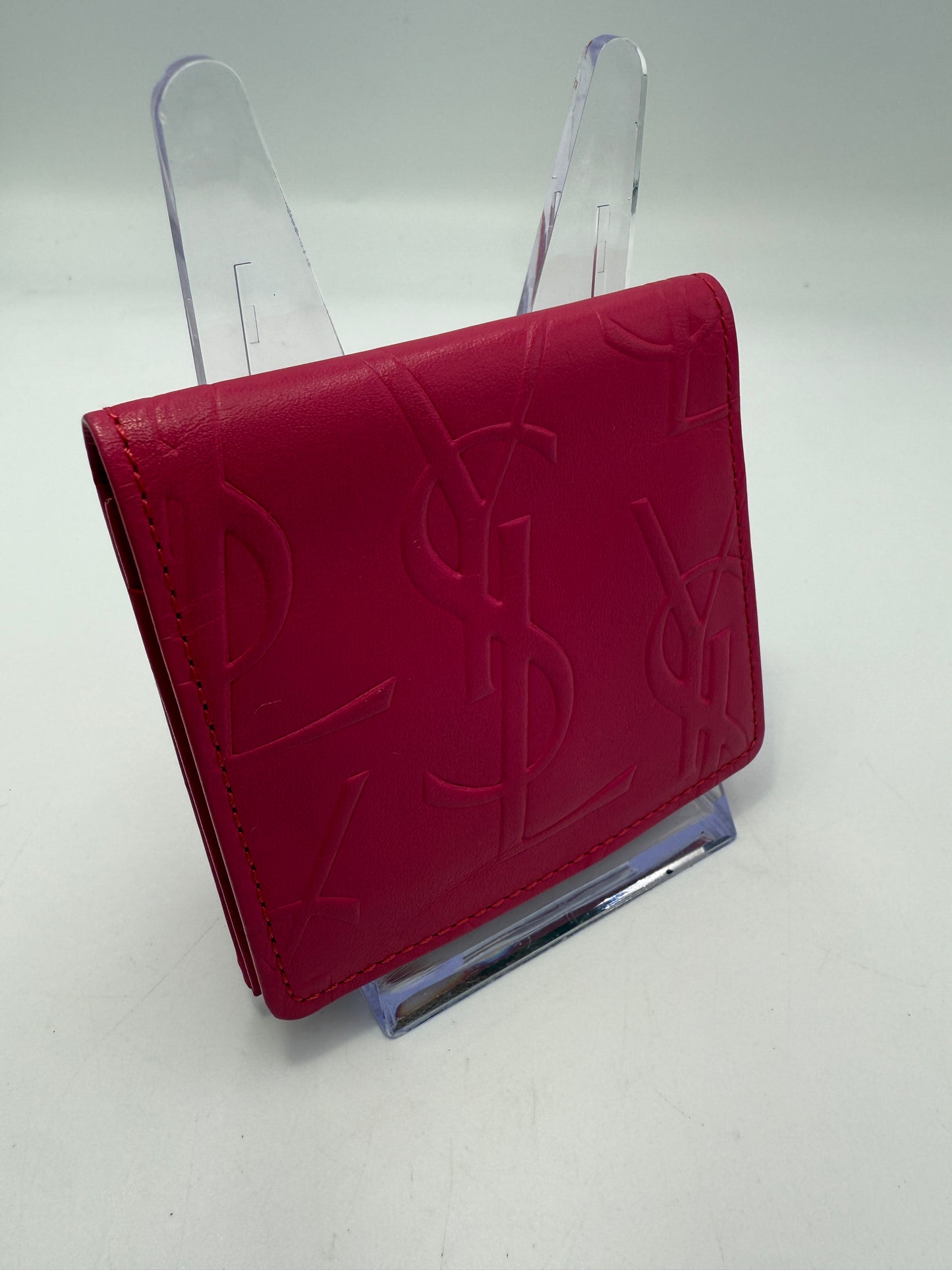 YSL Pink Leather Compact Coin Purse Full Inclusion