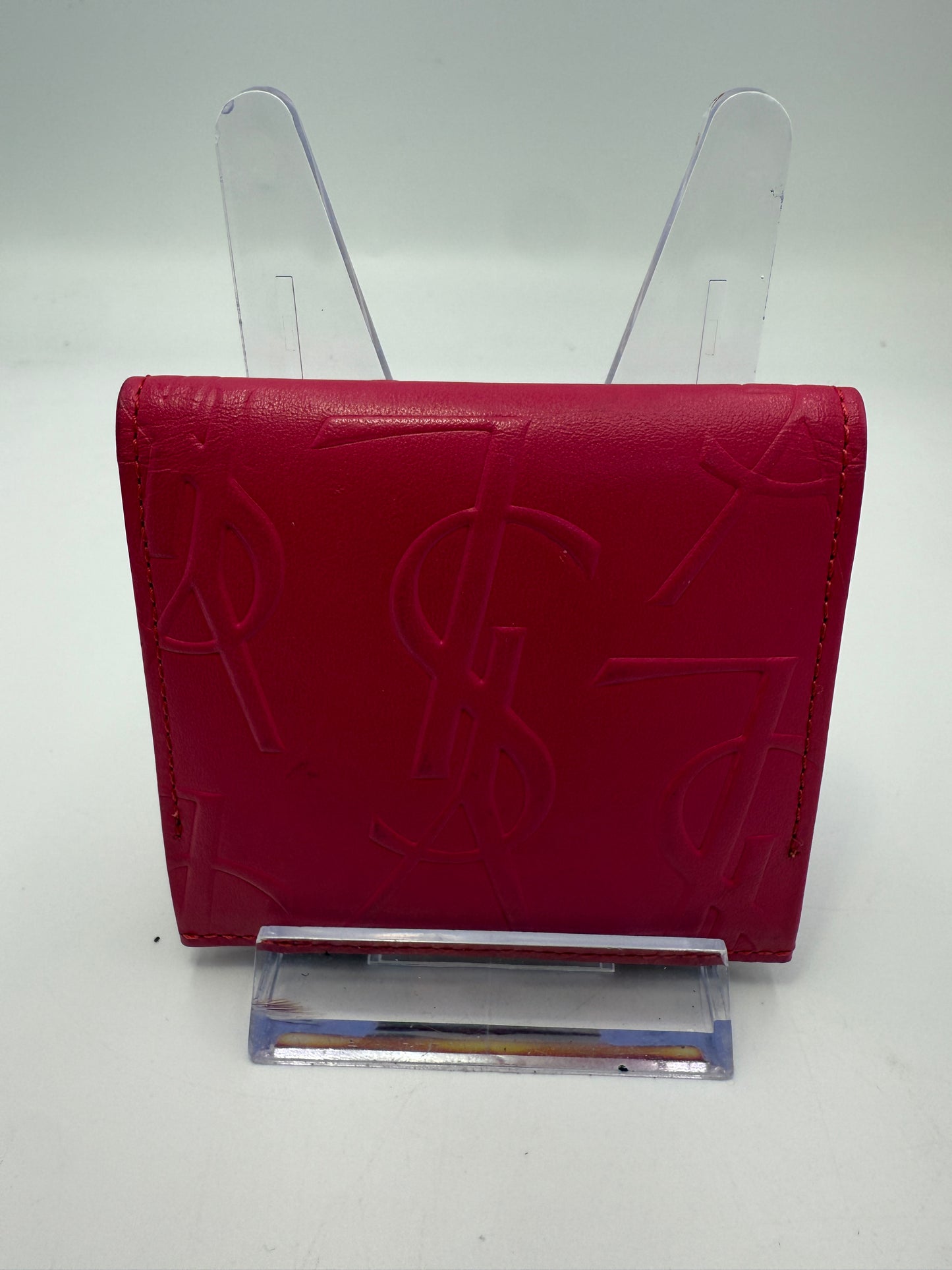 YSL Pink Leather Compact Coin Purse Full Inclusion