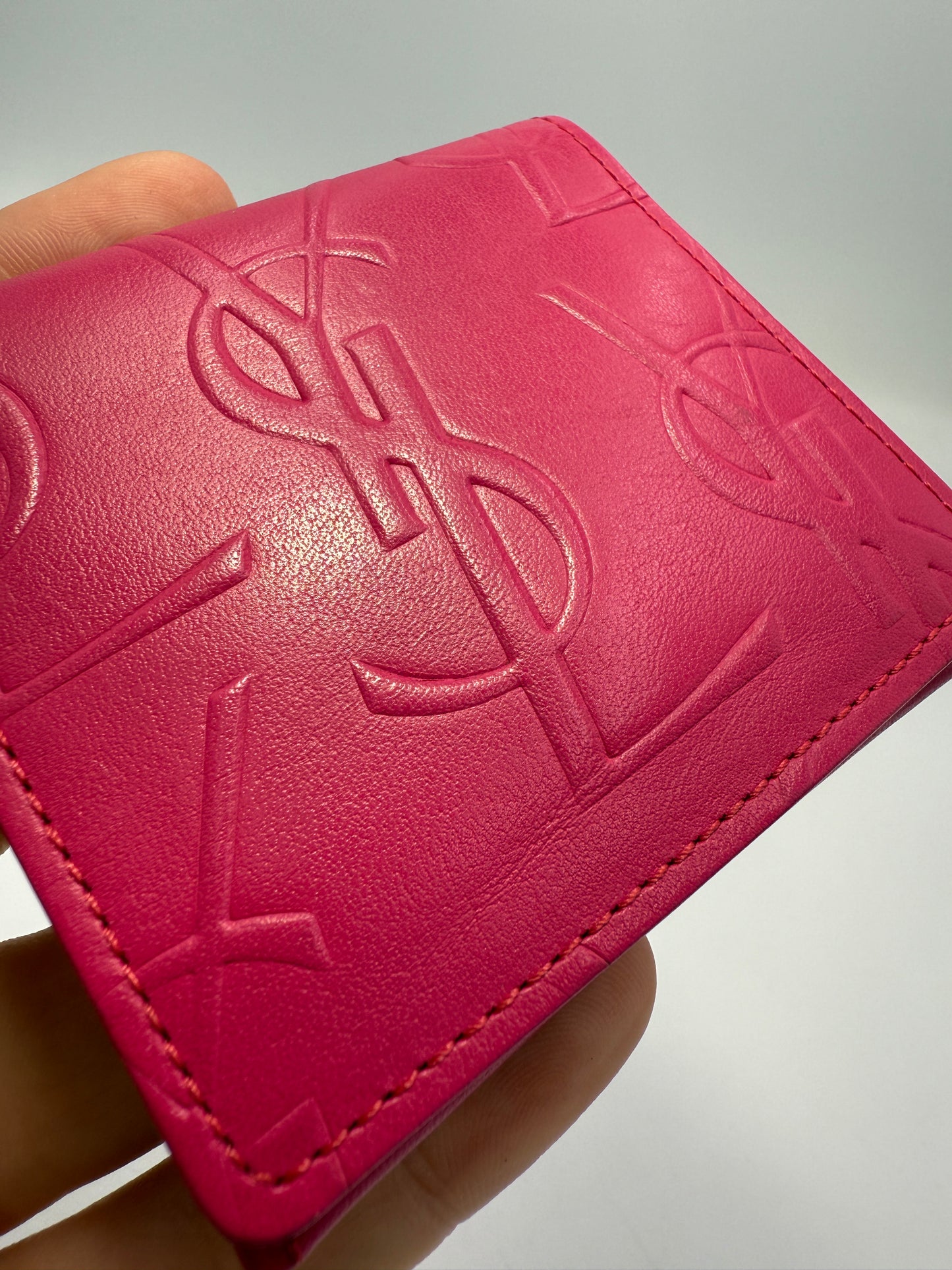 YSL Pink Leather Compact Coin Purse Full Inclusion