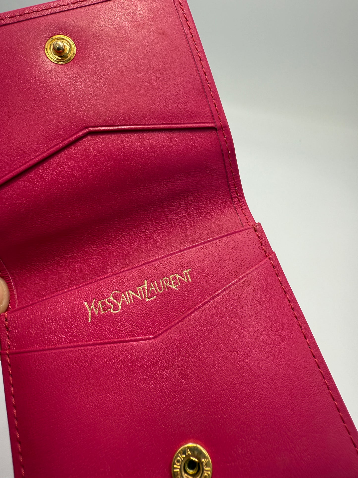 YSL Pink Leather Compact Coin Purse Full Inclusion