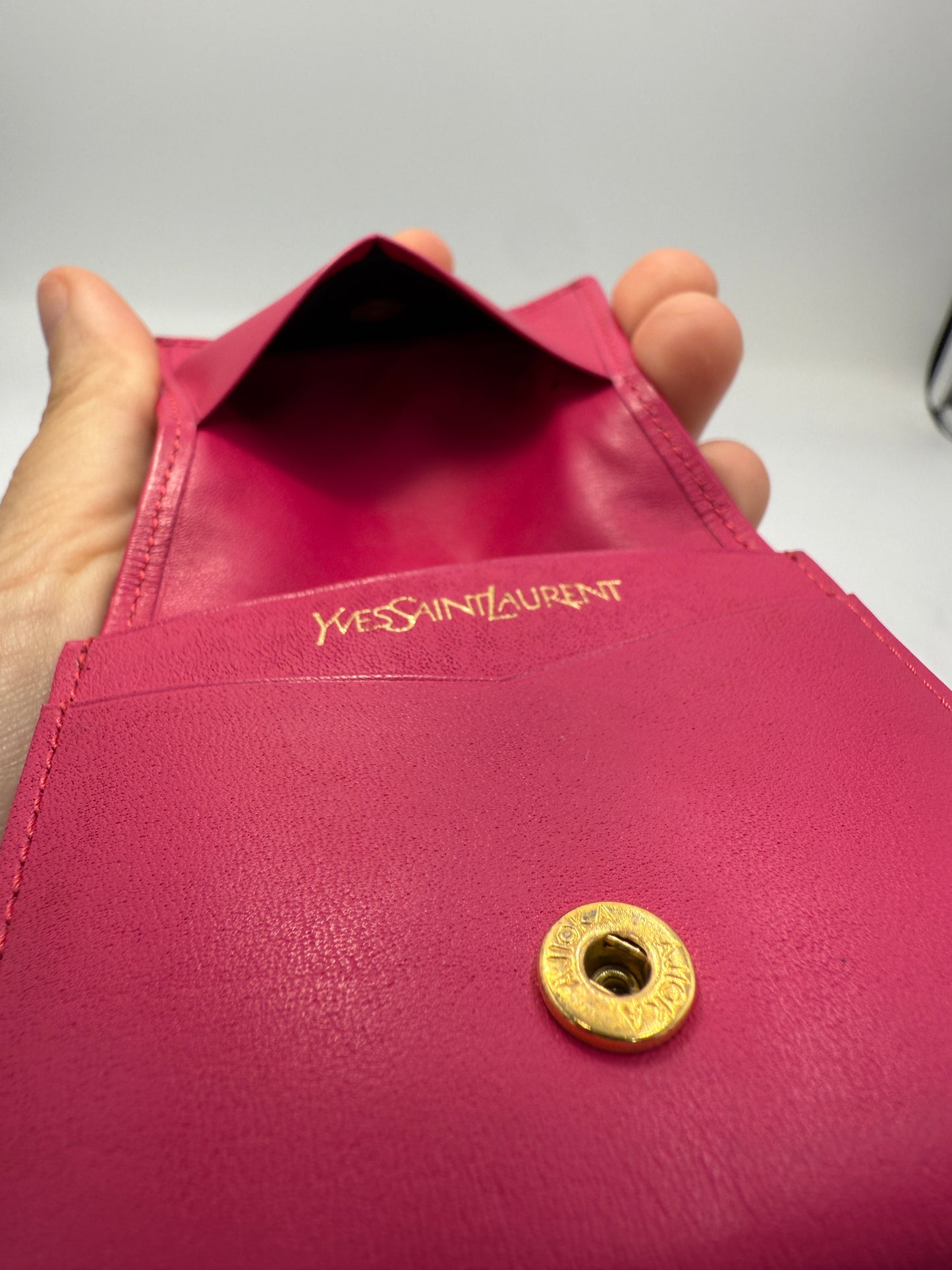 YSL Pink Leather Compact Coin Purse Full Inclusion