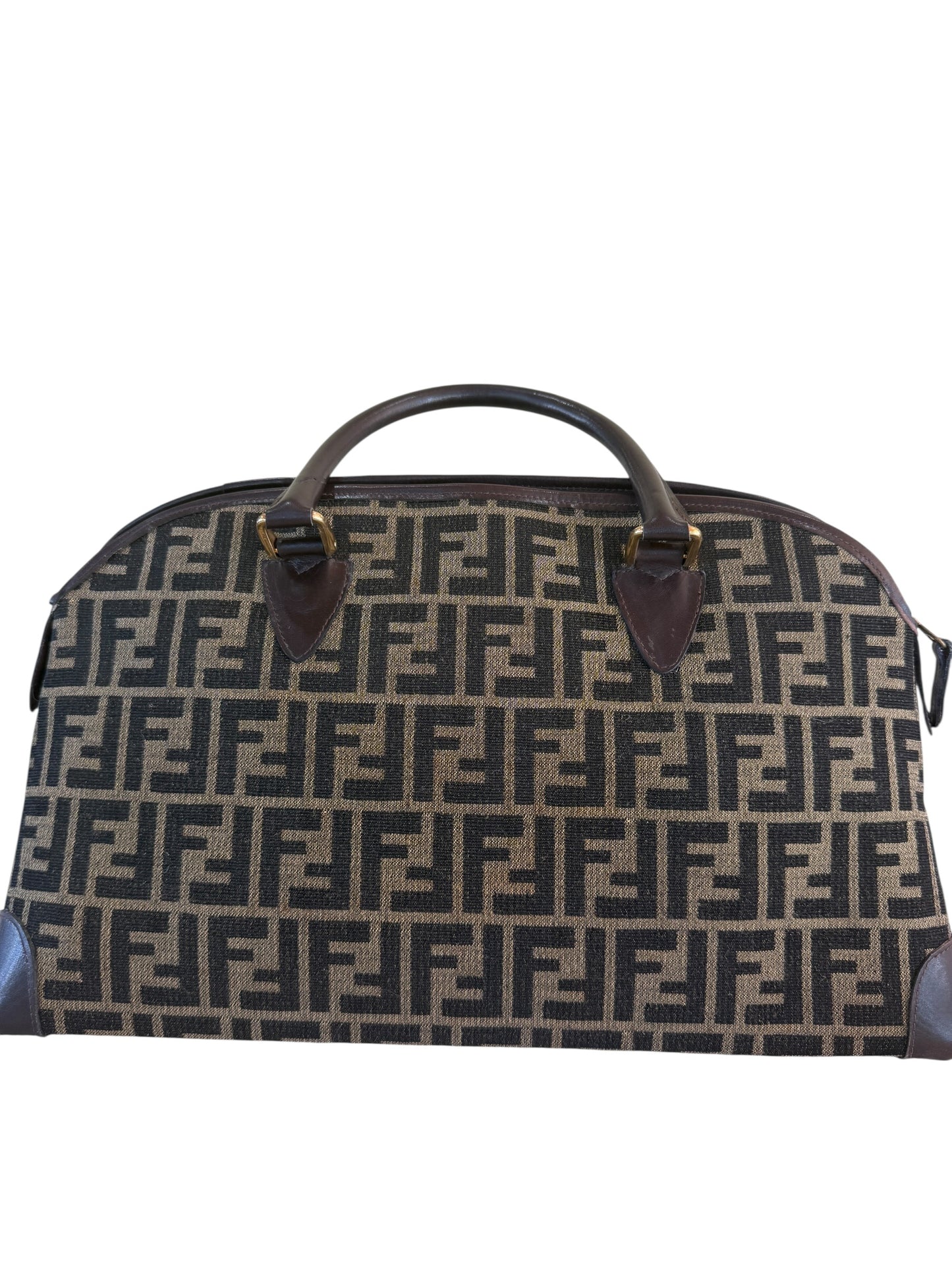 Fendi Vintage Brown Black Zucca Half Moon Satchel Handbag