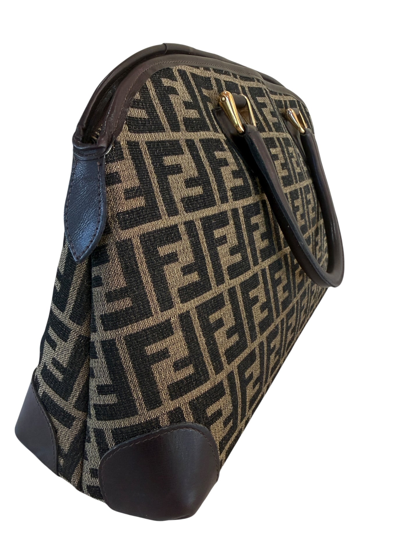 Fendi Vintage Brown Black Zucca Half Moon Satchel Handbag