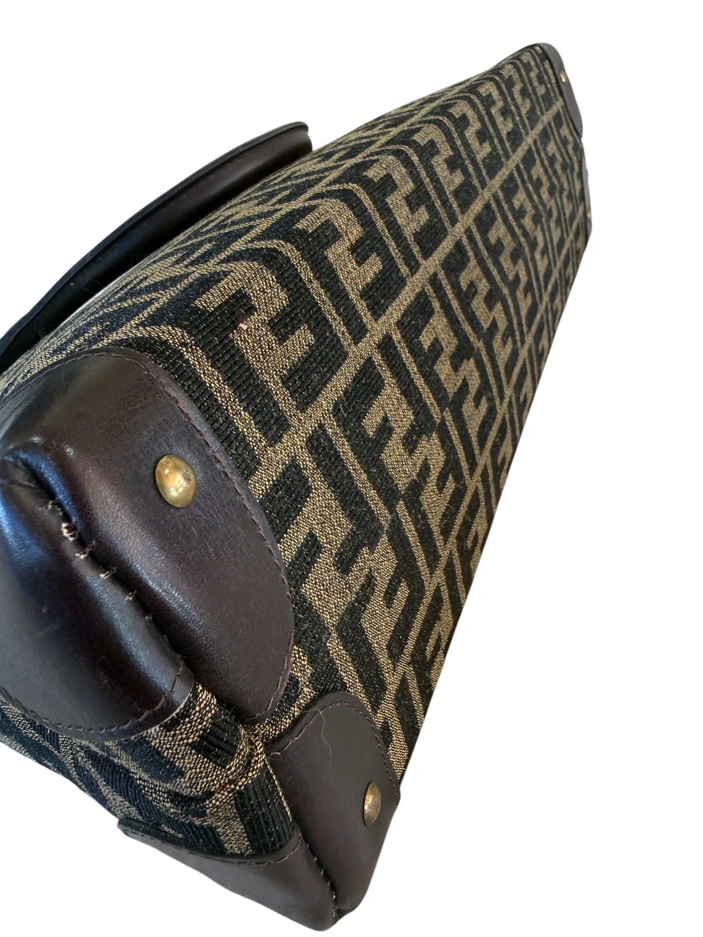 Fendi Vintage Brown Black Zucca Half Moon Satchel Handbag