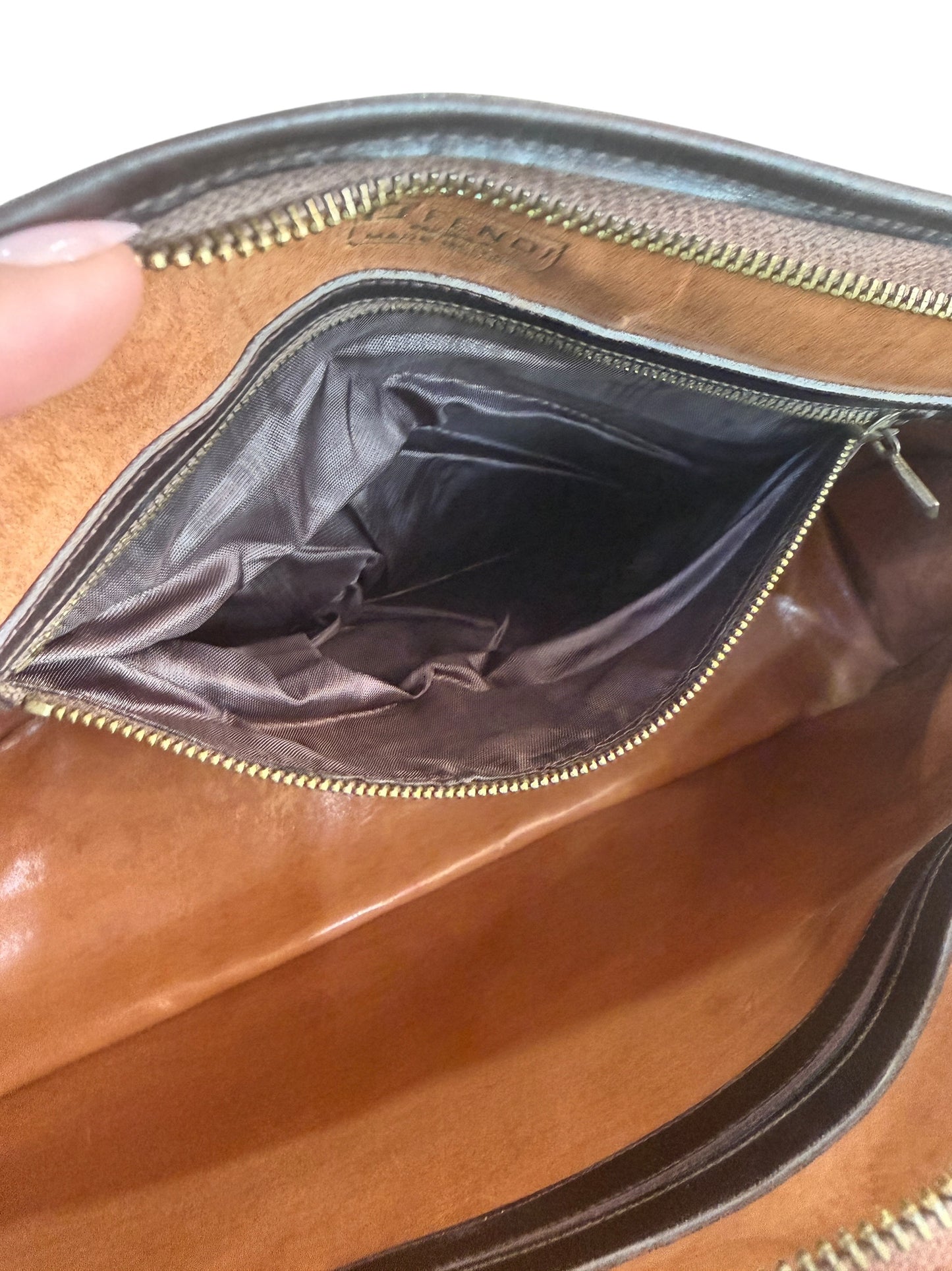 Fendi Vintage Brown Black Zucca Half Moon Satchel Handbag