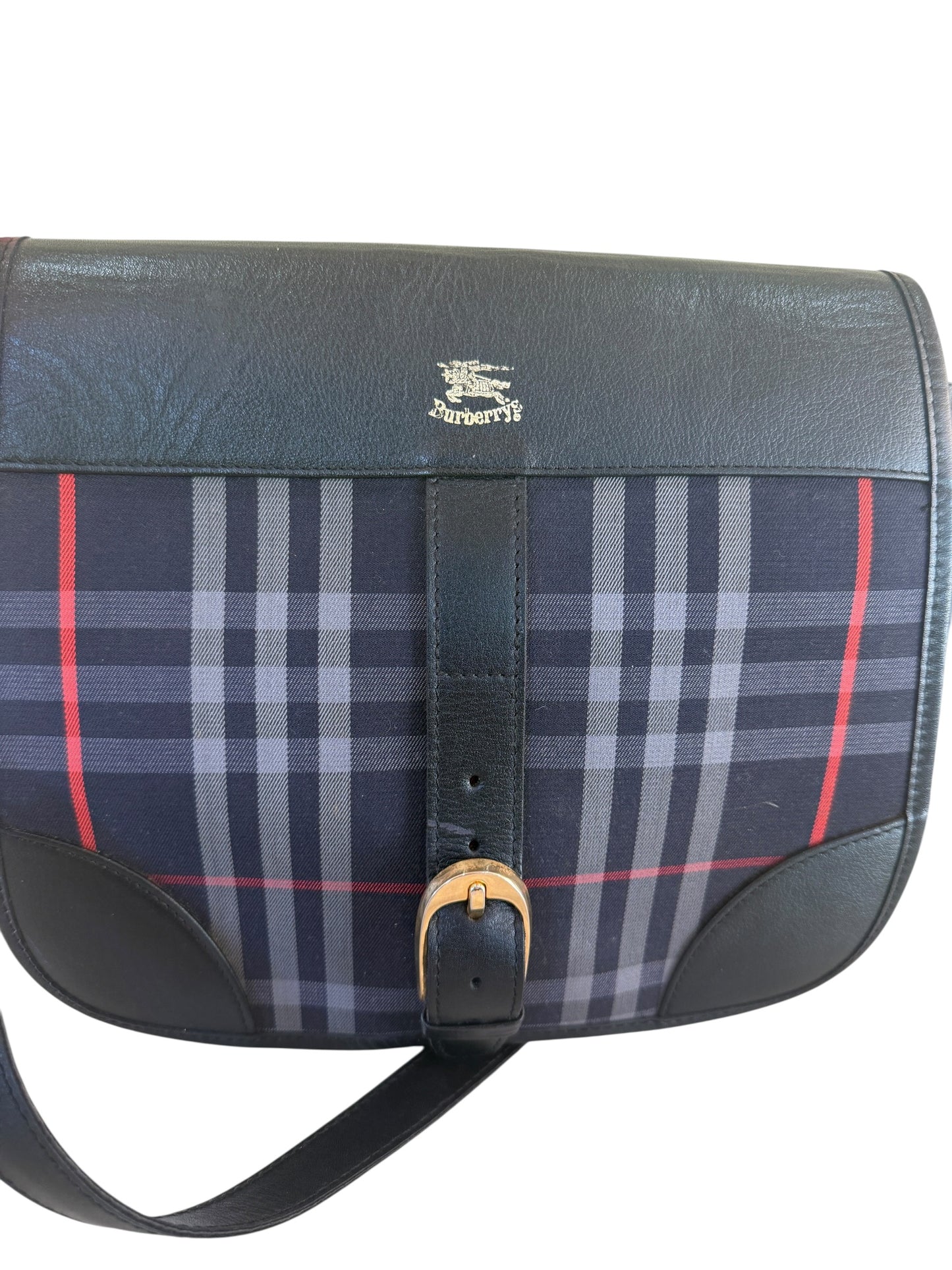 Burberry Blue Multicolor Canvas Novacheck Shoulder Bag
