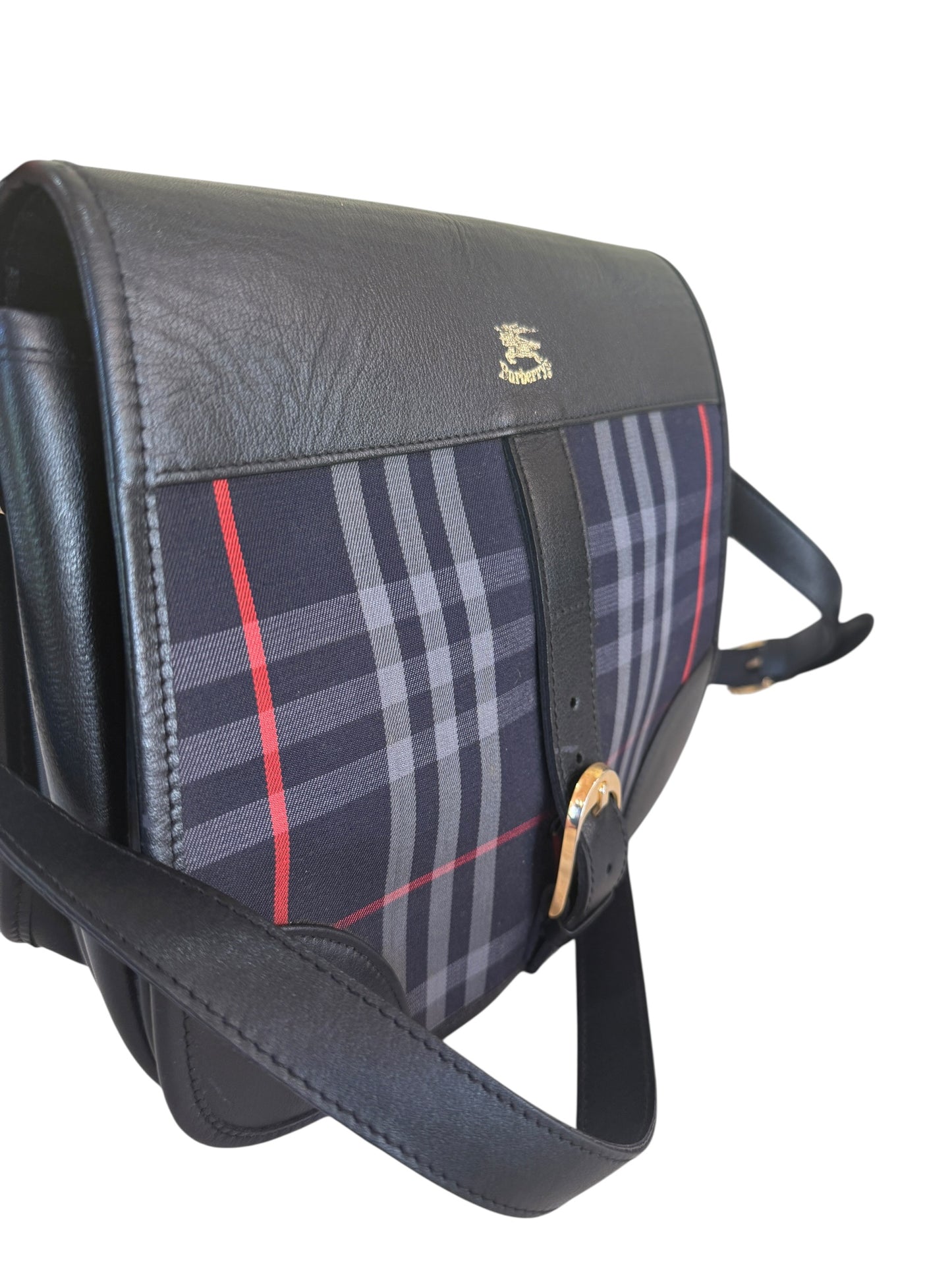 Burberry Blue Multicolor Canvas Novacheck Shoulder Bag