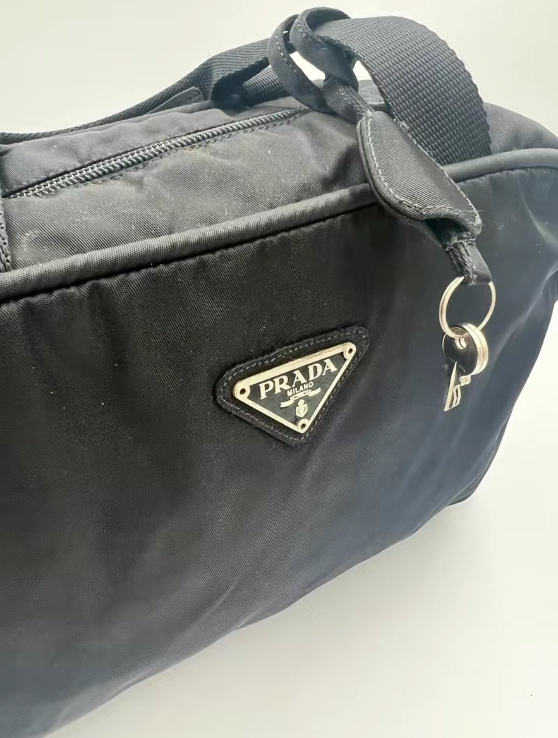 Prada Black Tessuto Nylon Hand Bag w/Lock & Keys