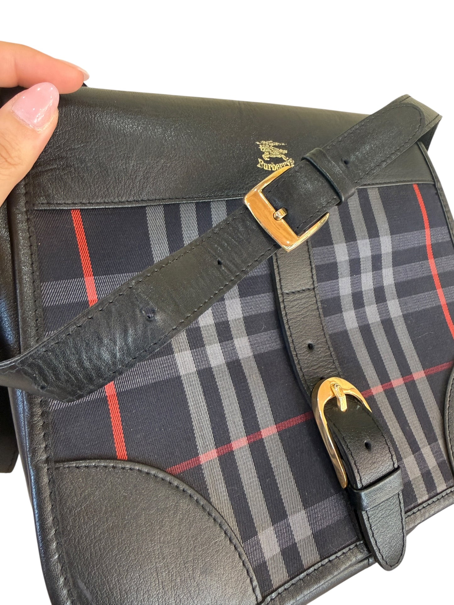 Burberry Blue Multicolor Canvas Novacheck Shoulder Bag