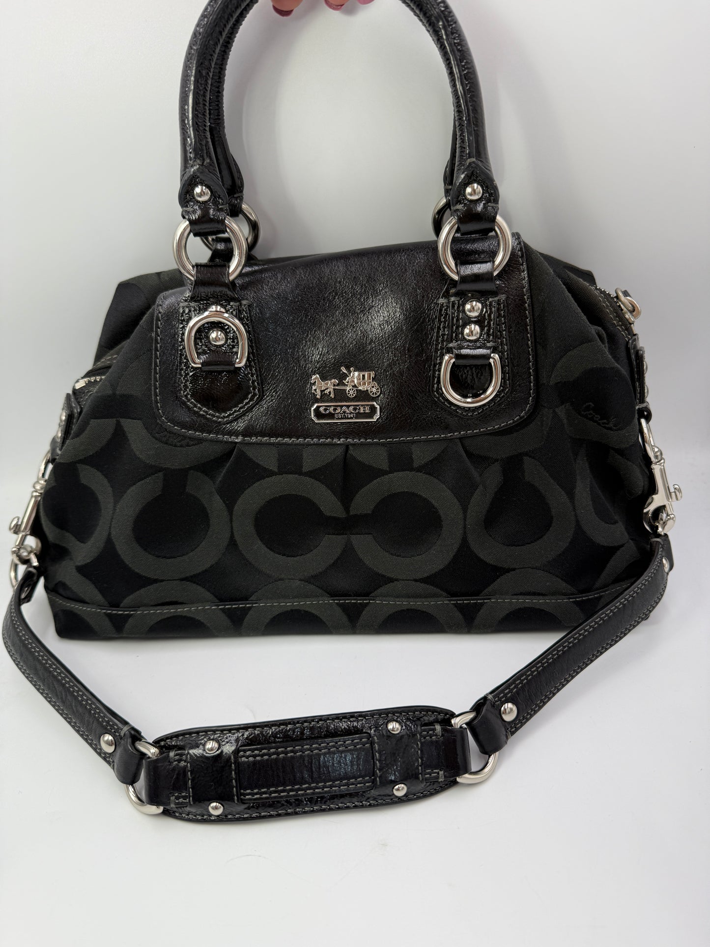 Coach Black Leather And Fabric Shoulder Bag