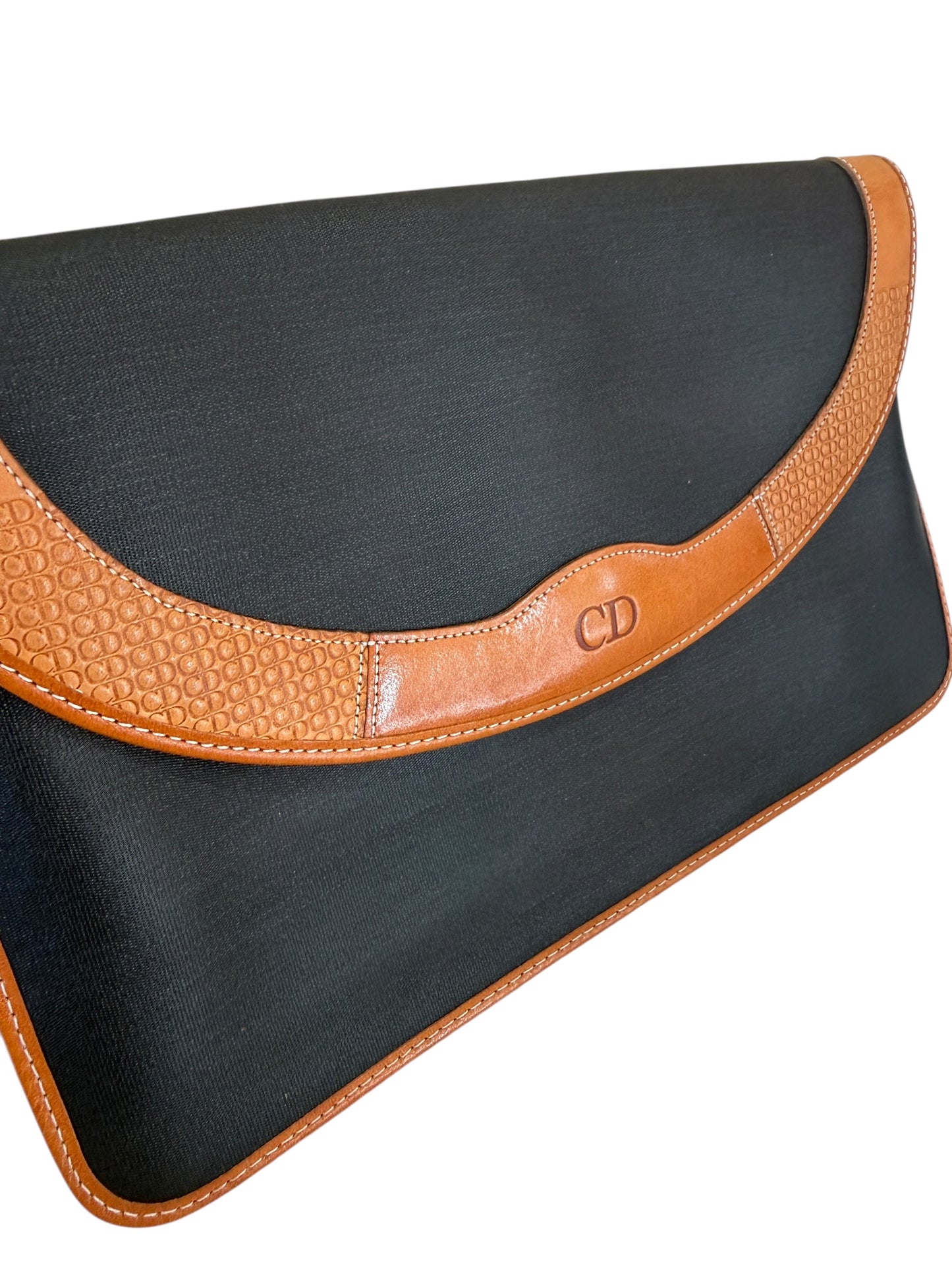 Christian Dior Vintage Black Coated Canvas Pouch Clutch