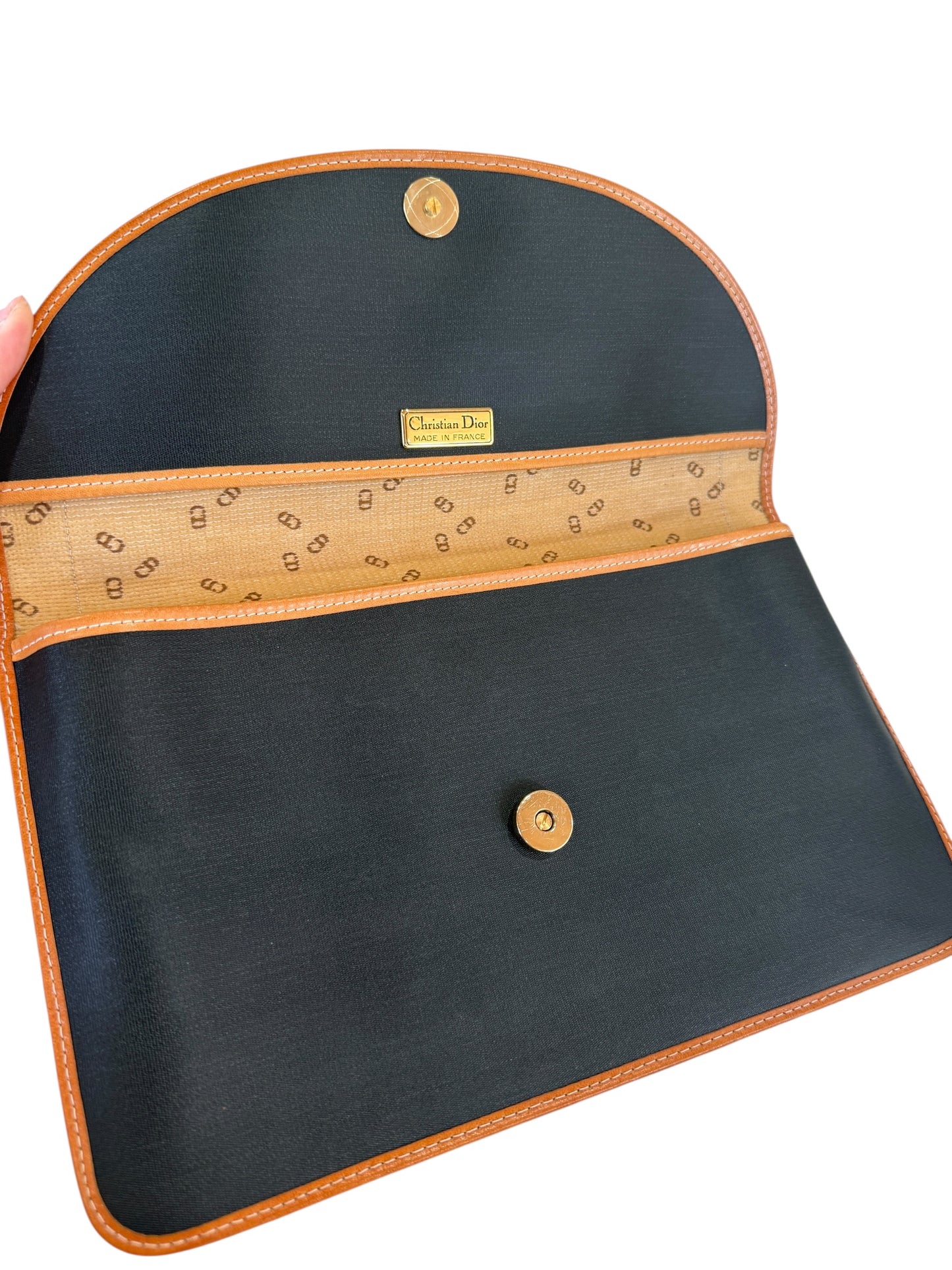 Christian Dior Vintage Black Coated Canvas Pouch Clutch