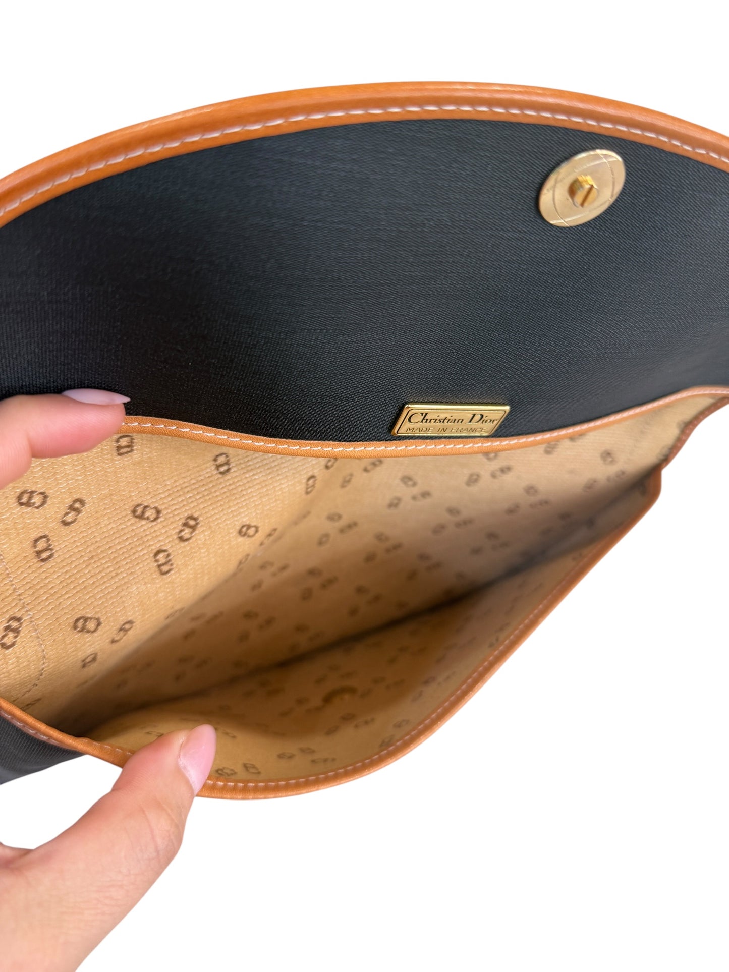 Christian Dior Vintage Black Coated Canvas Pouch Clutch