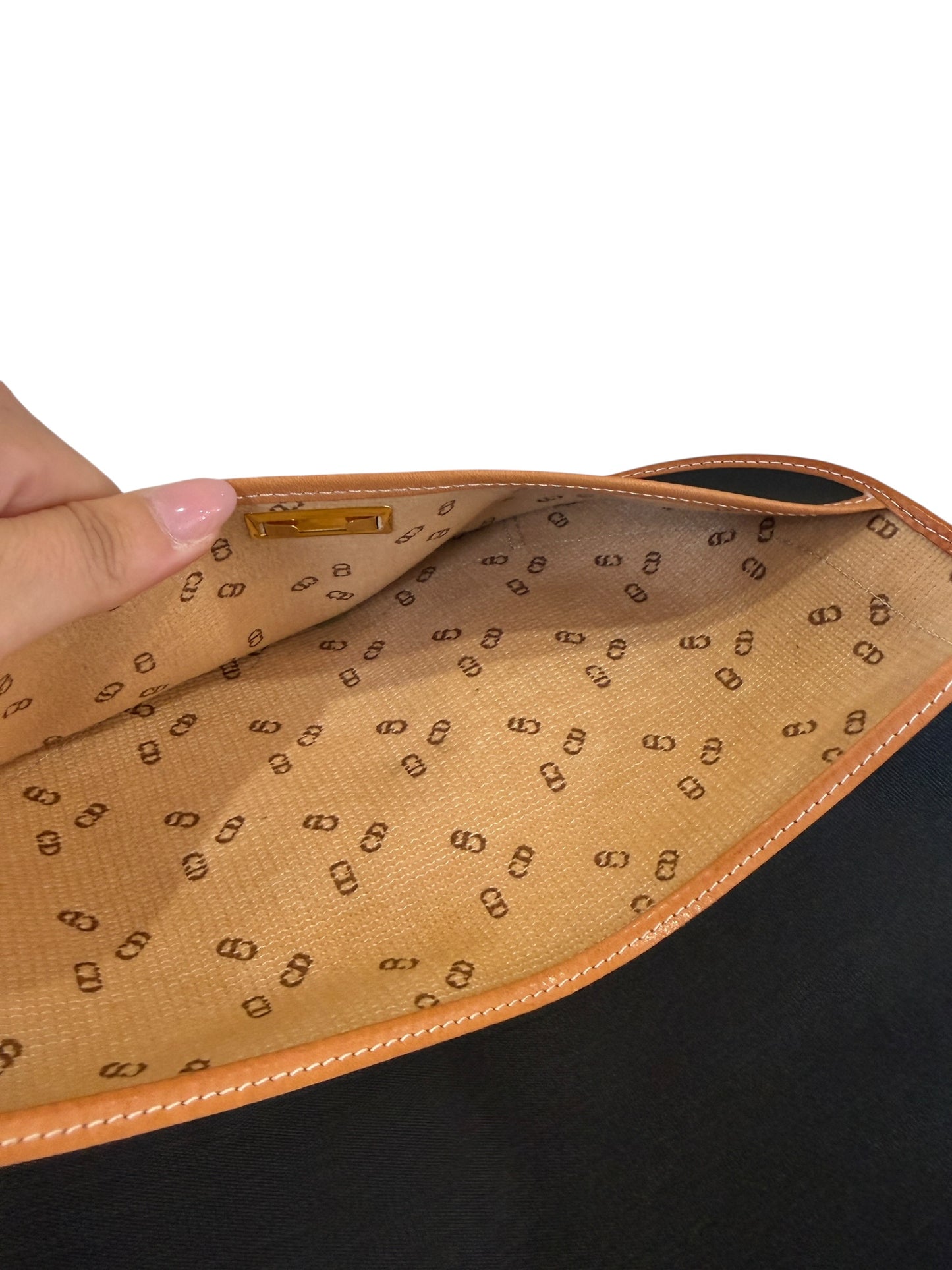 Christian Dior Vintage Black Coated Canvas Pouch Clutch