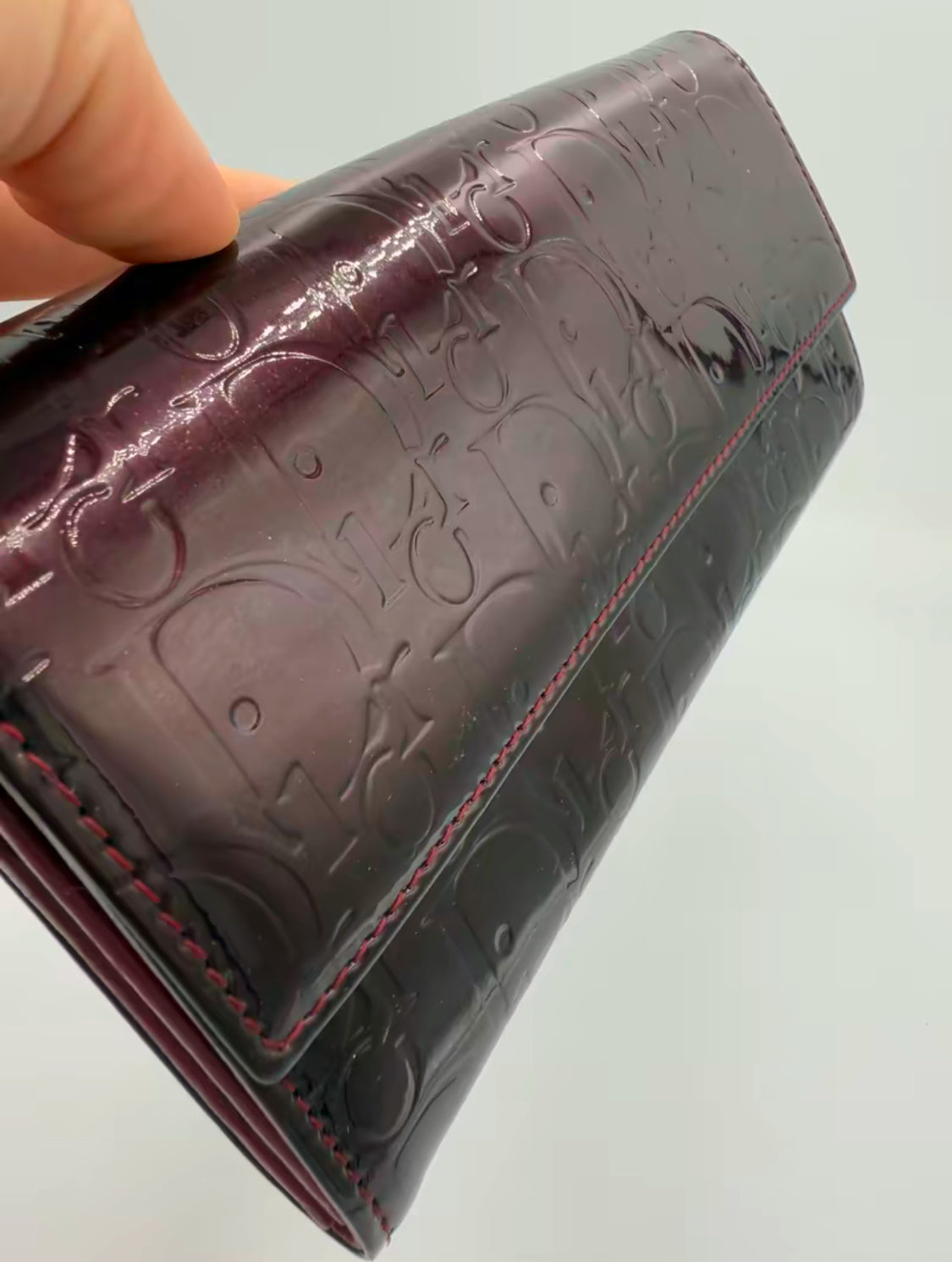 Christian Dior Burgundy Diorissimo Patent Leather Long Wallet on Chain