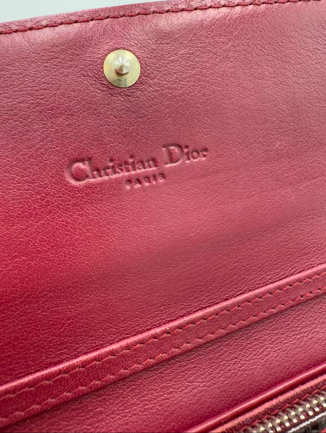 Christian Dior Burgundy Diorissimo Patent Leather Long Wallet on Chain