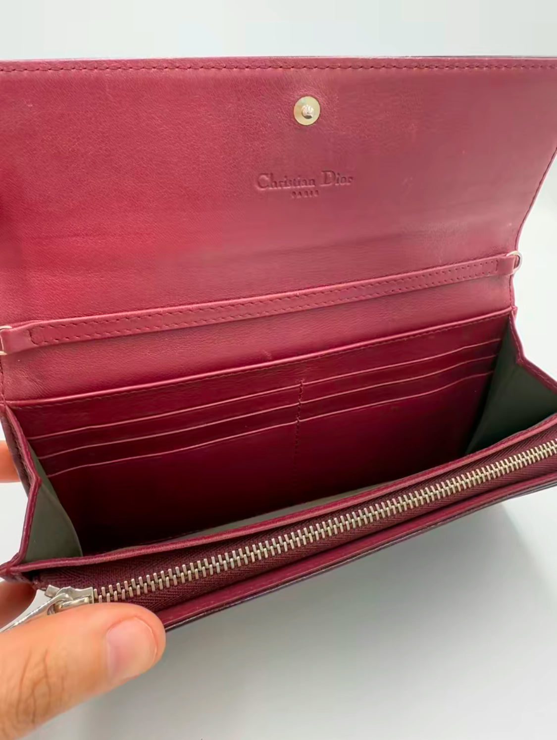 Christian Dior Burgundy Diorissimo Patent Leather Long Wallet on Chain