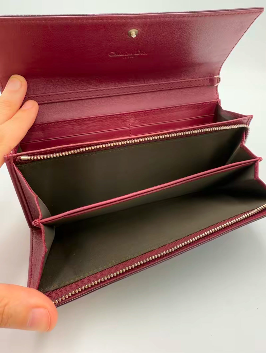 Christian Dior Burgundy Diorissimo Patent Leather Long Wallet on Chain