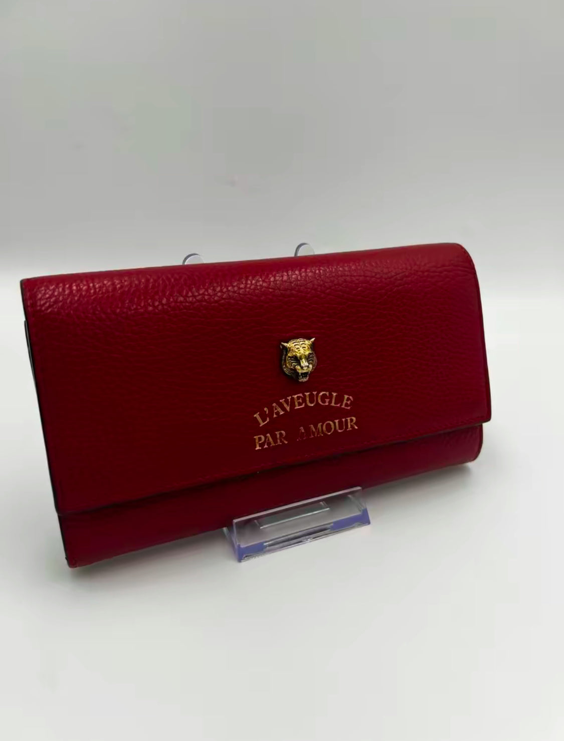 Gucci Animalier Red Leather Long Wallet w/Tiger Head