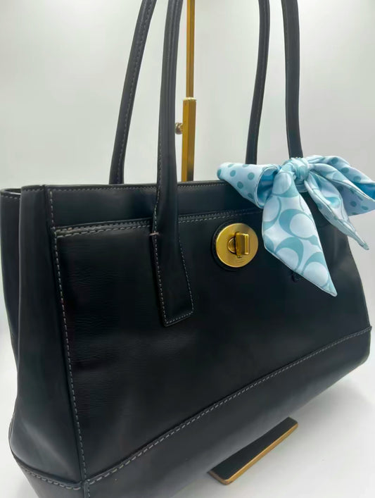 Coach Black Leather Zippered Shoulder Bag w/Branded Twilly