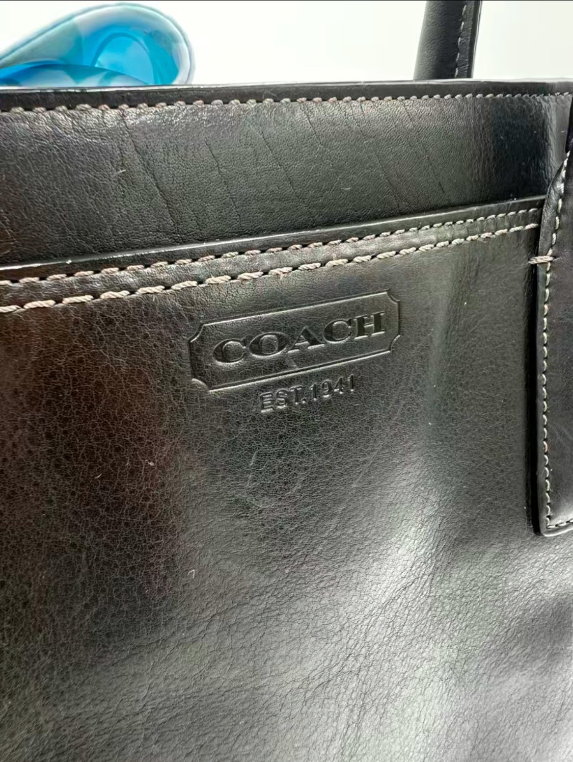 Coach Black Leather Zippered Shoulder Bag w/Branded Twilly