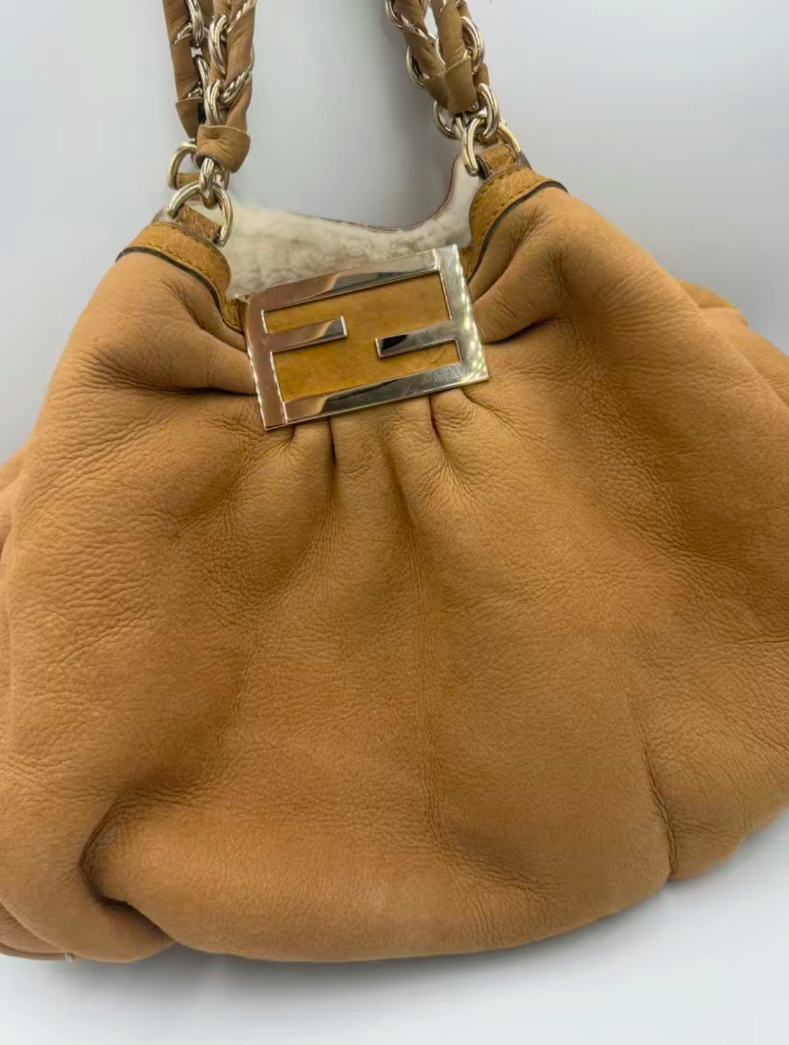 Fendi Nubuck Leather Shearling Hobo Shoulder Bag