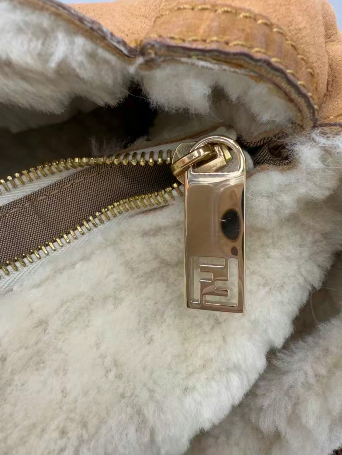 Fendi Nubuck Leather Shearling Hobo Shoulder Bag