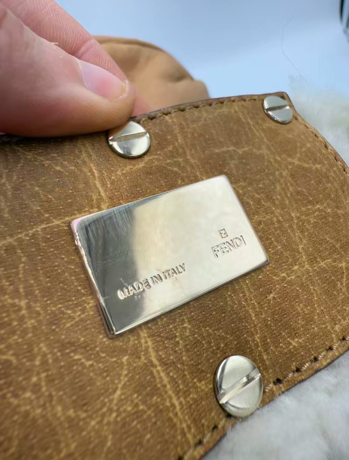 Fendi Nubuck Leather Shearling Hobo Shoulder Bag