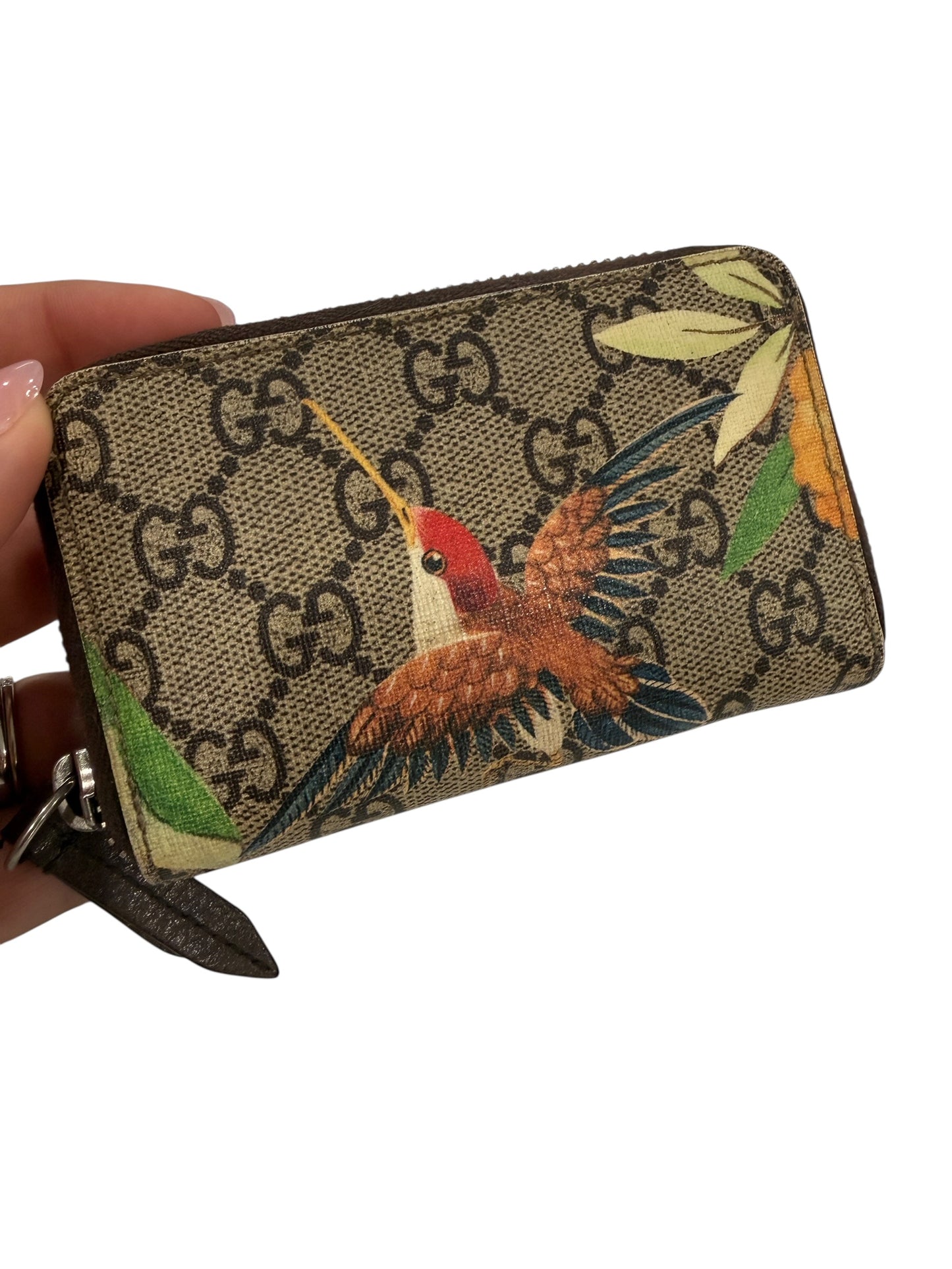Gucci GG Supreme Compact Zip Coin & Card Case Flora Print