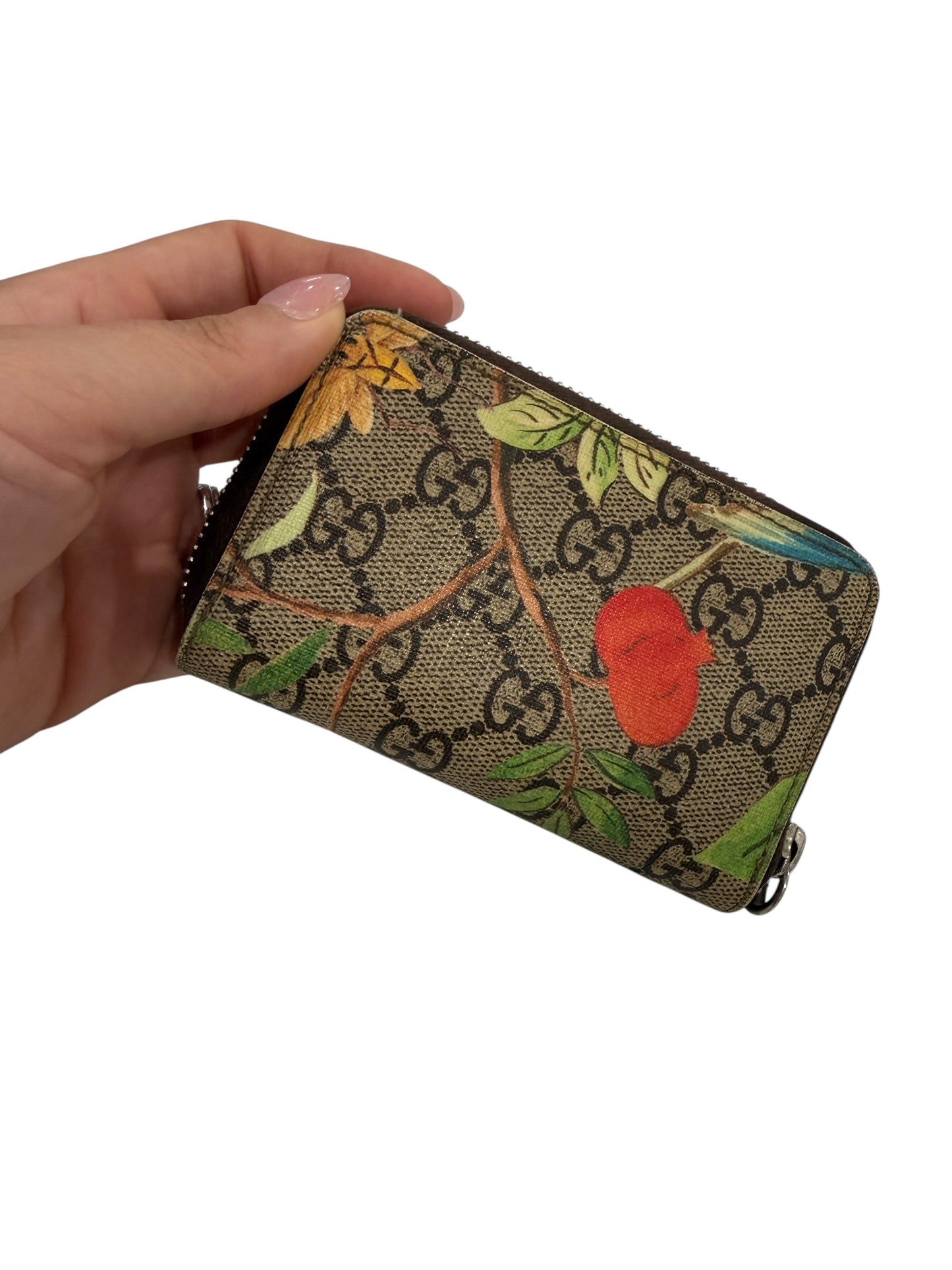 Gucci GG Supreme Compact Zip Coin & Card Case Flora Print