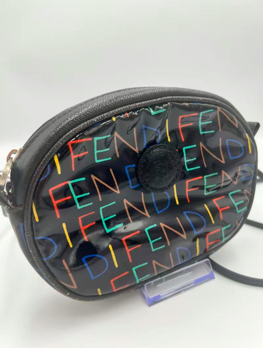 Fendi Black Patent Leather Multicolor Crossbody Bag