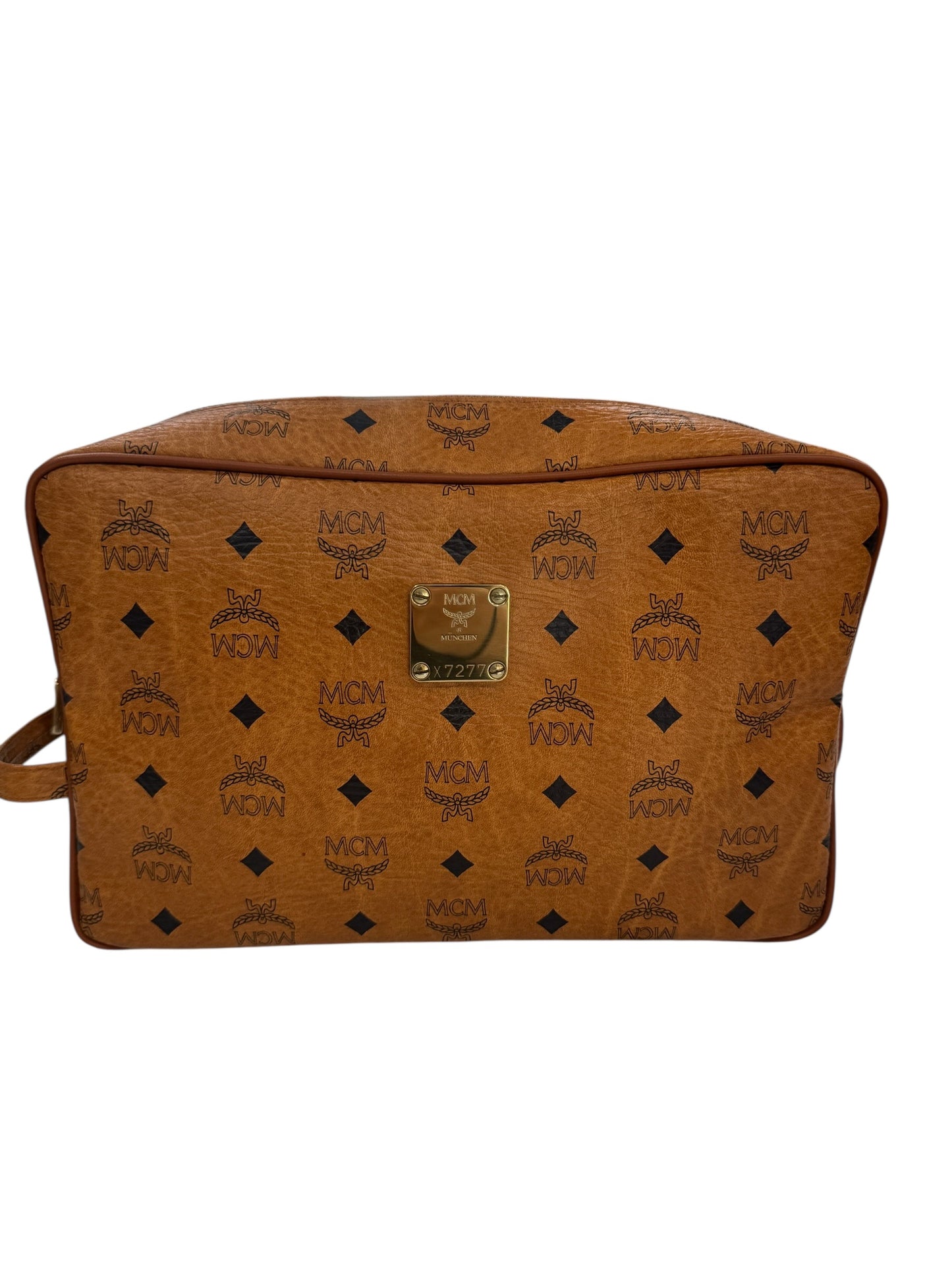 MCM Cognac Visetos Coated Canvas Toiletry Bag 30 cm