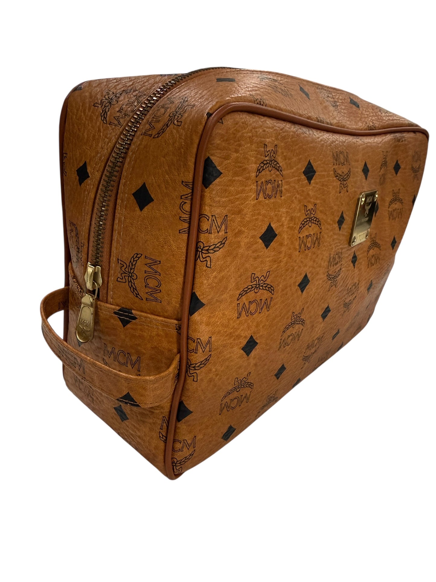 MCM Cognac Visetos Coated Canvas Toiletry Bag 30 cm