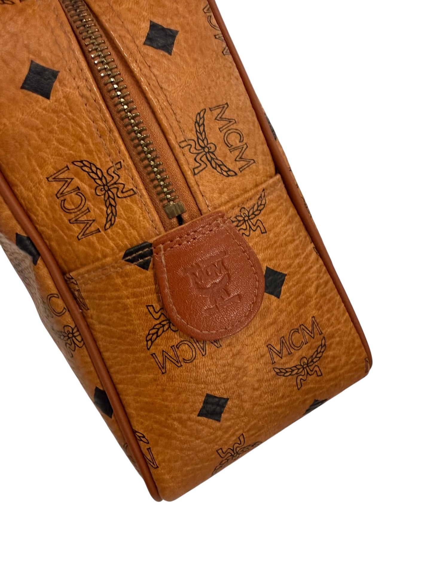 MCM Cognac Visetos Coated Canvas Toiletry Bag 30 cm