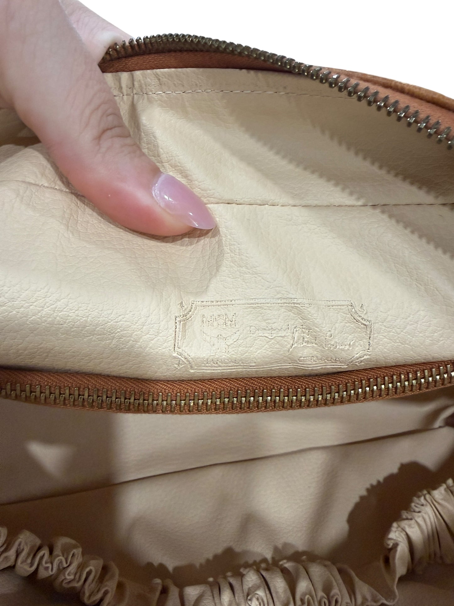 MCM Cognac Visetos Coated Canvas Toiletry Bag 30 cm