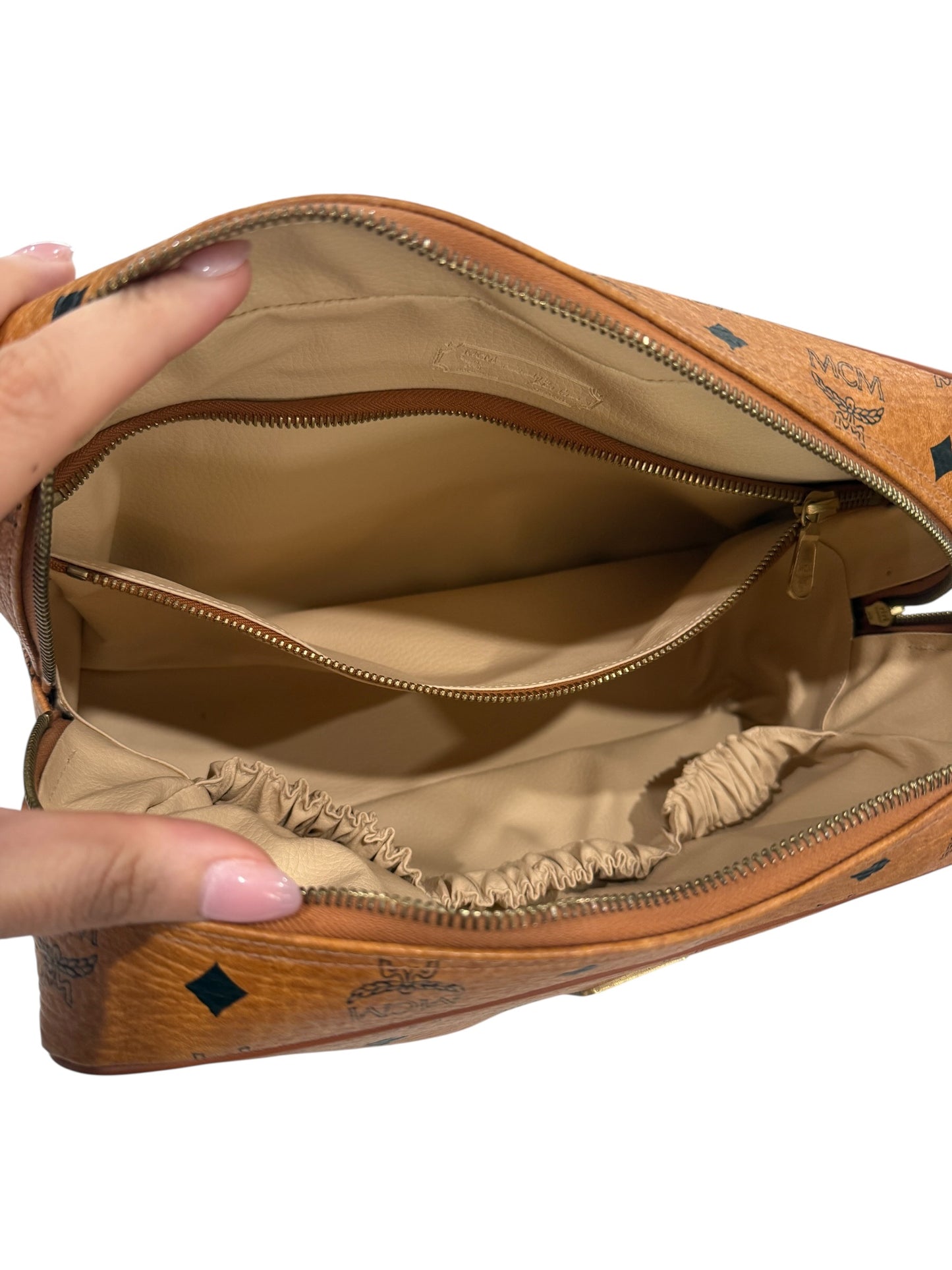 MCM Cognac Visetos Coated Canvas Toiletry Bag 30 cm