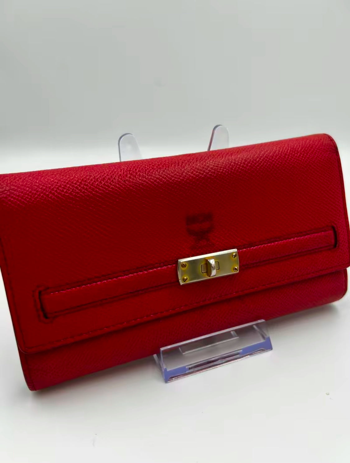 MCM Red Cross Grain Leather Continental Wallet