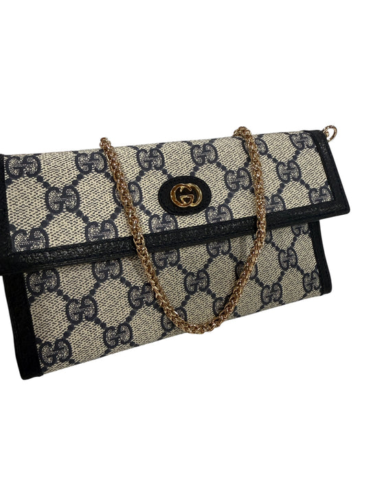 Gucci Navy Guccissima Coated Canvas Trifold Wallet with Unbranded Chain