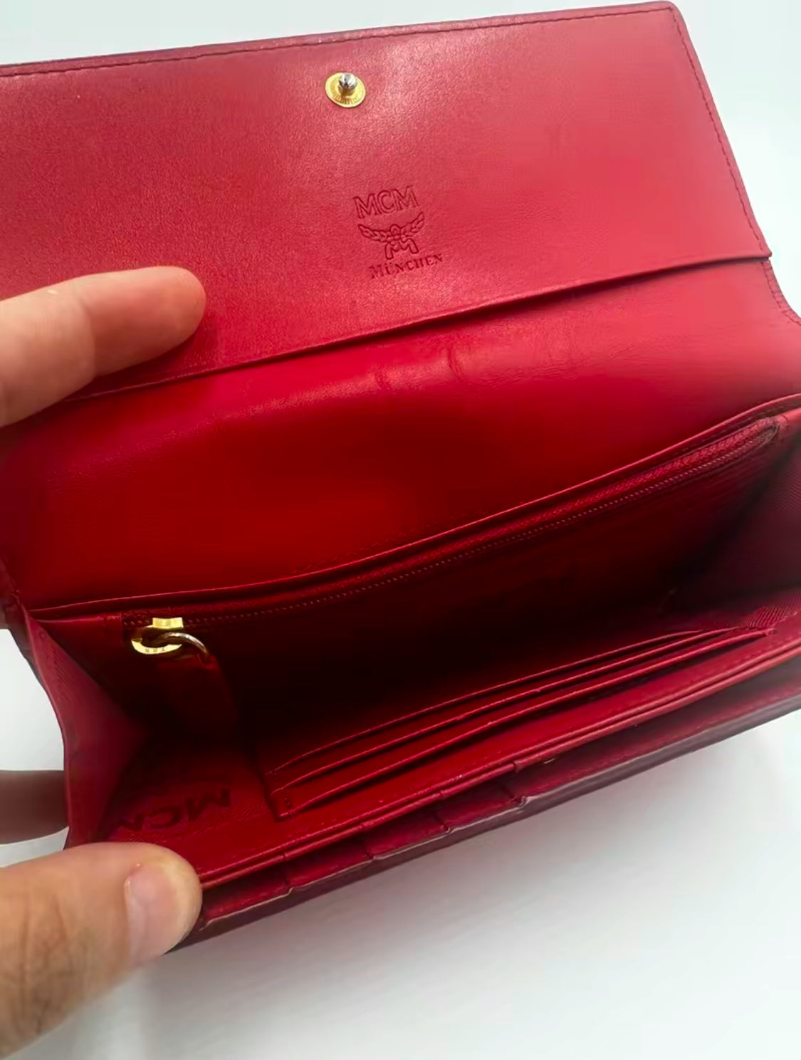 MCM Red Cross Grain Leather Continental Wallet