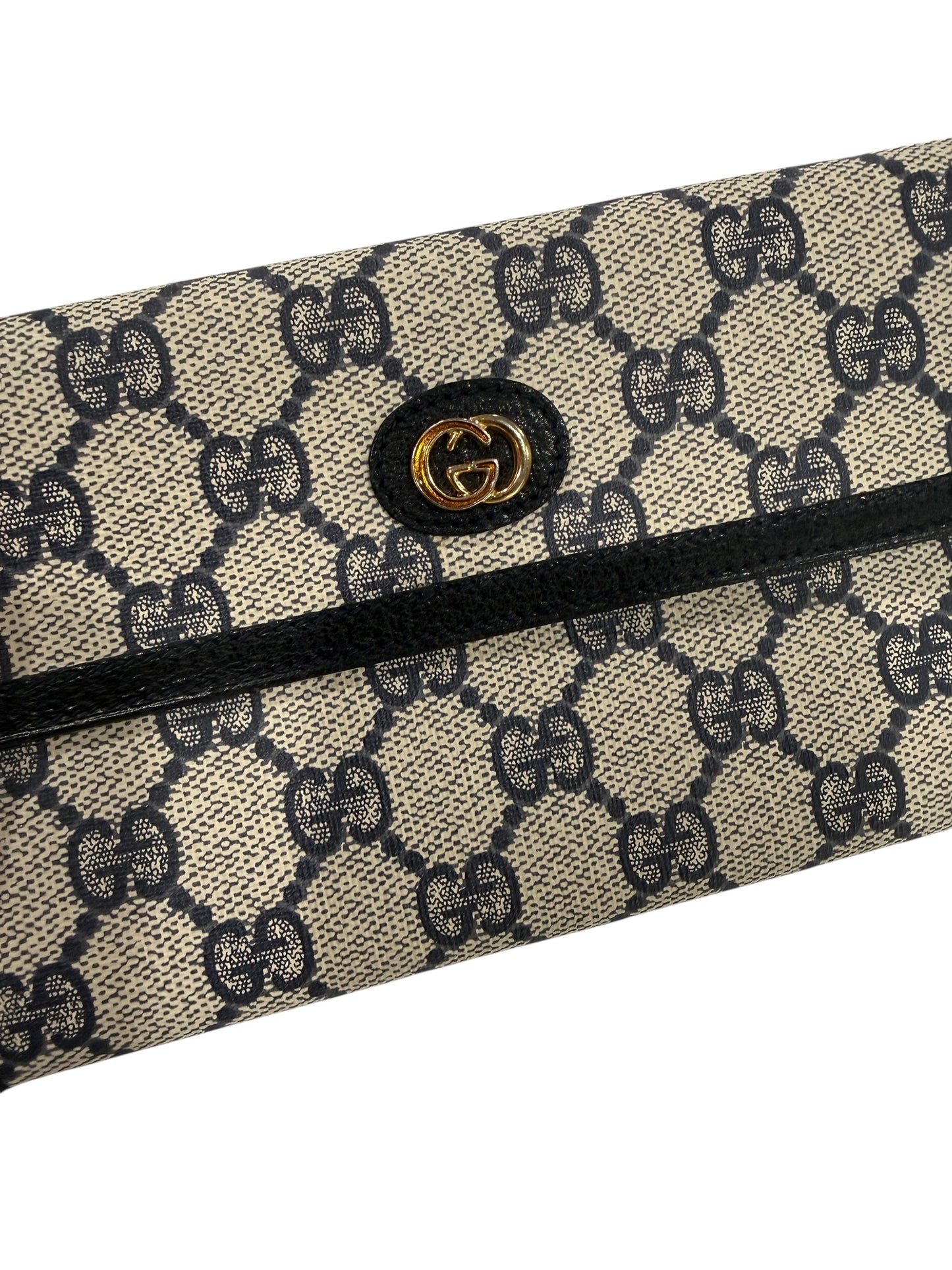 Gucci Navy Guccissima Coated Canvas Trifold Wallet with Unbranded Chain