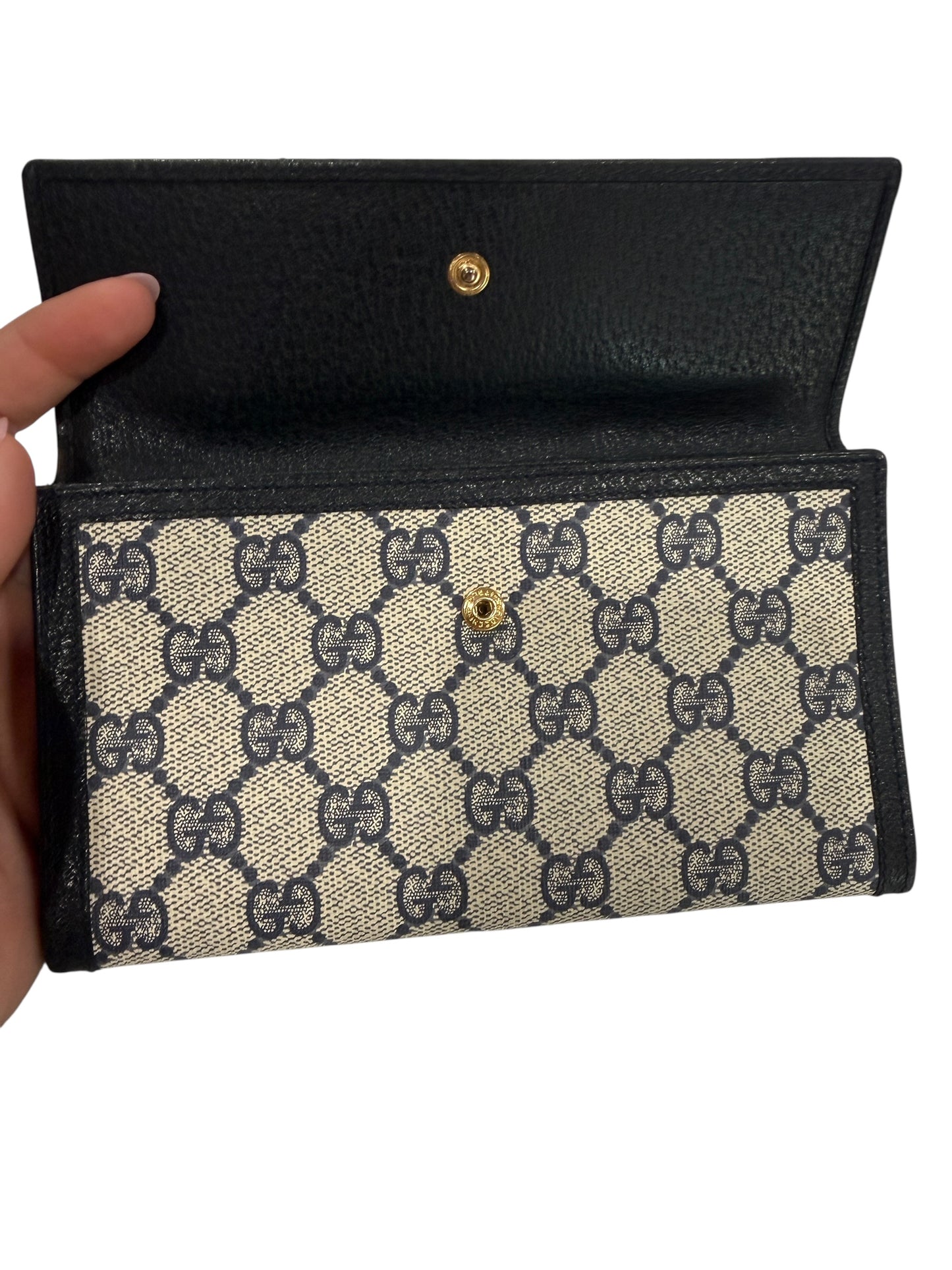 Gucci Navy Guccissima Coated Canvas Trifold Wallet with Unbranded Chain