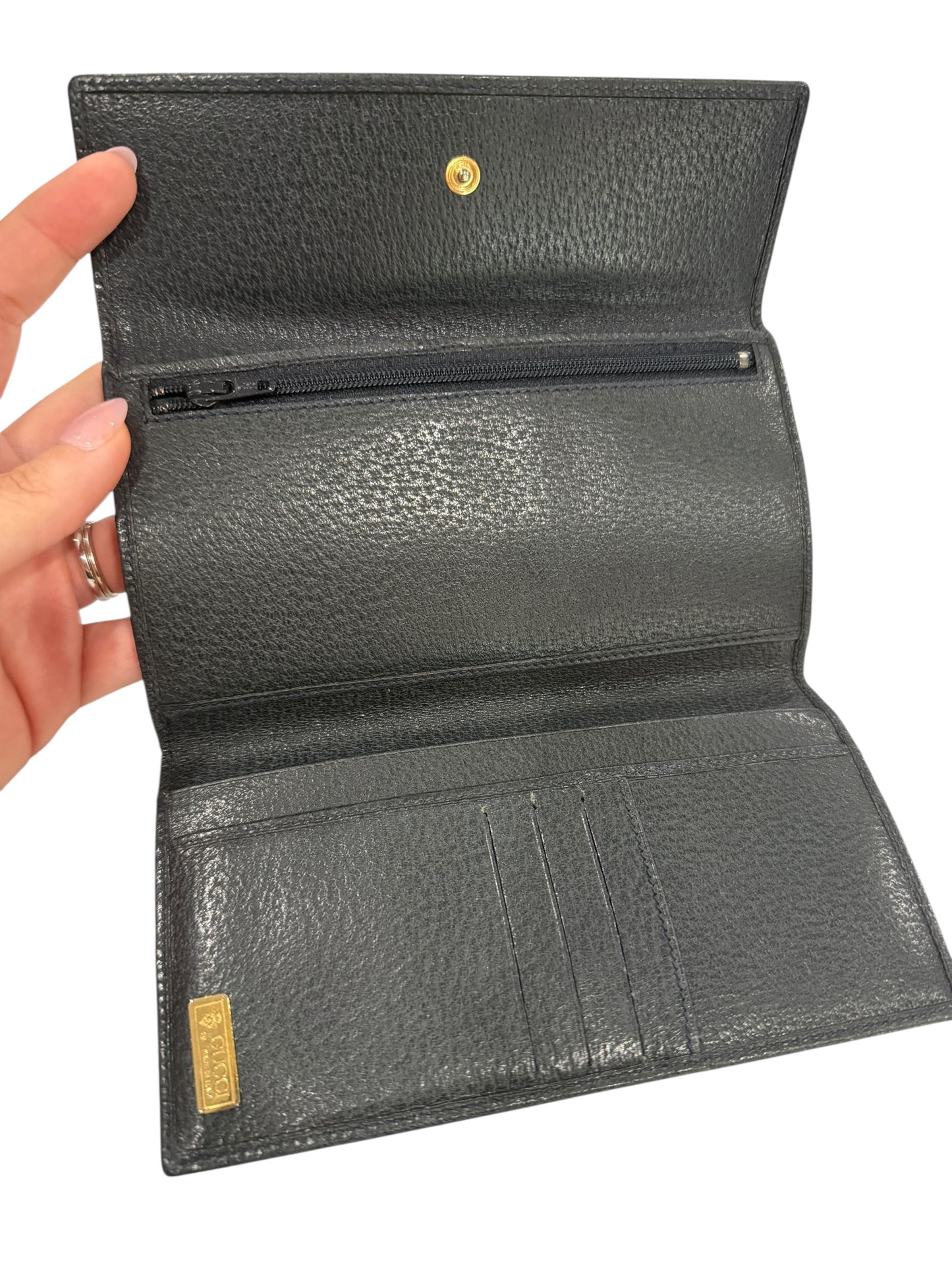 Gucci Navy Guccissima Coated Canvas Trifold Wallet with Unbranded Chain