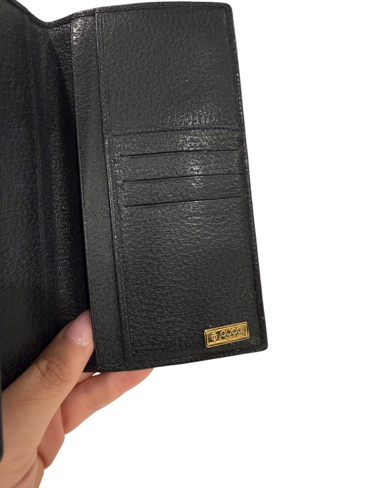 Gucci Navy Guccissima Coated Canvas Trifold Wallet with Unbranded Chain