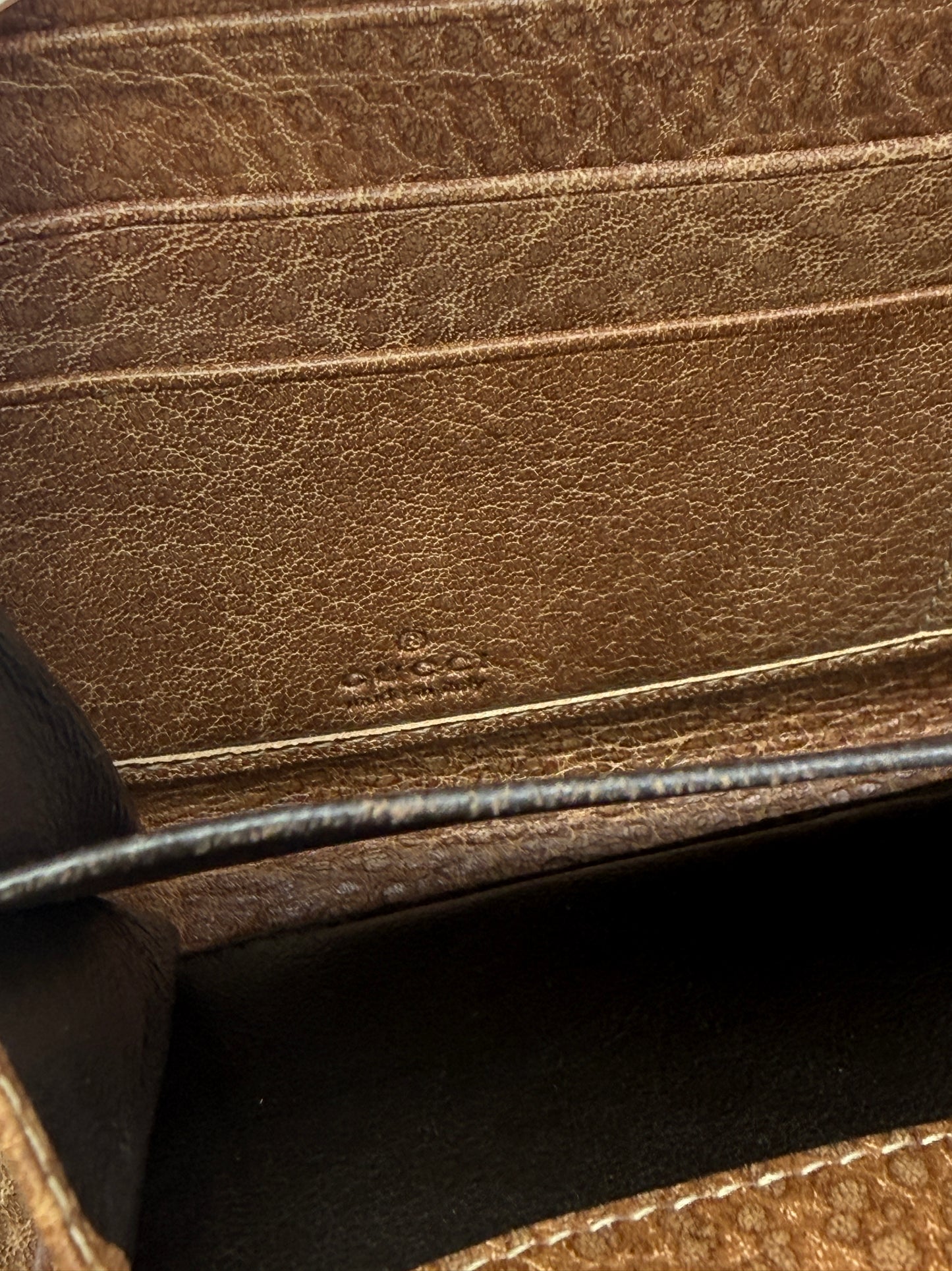 Gucci Guccissima Brown Leather Zippy Wallet with Bamboo And Box
